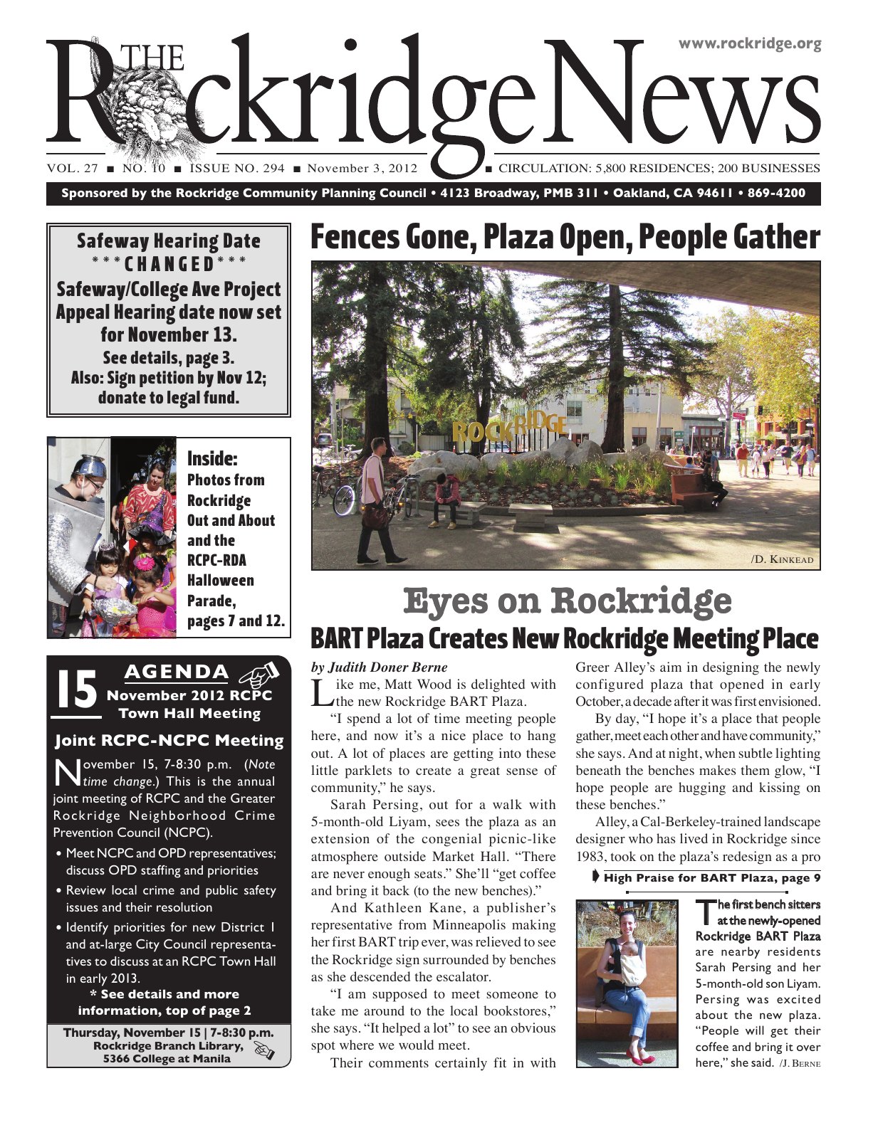 The Rockridge News, November 2012, page 1