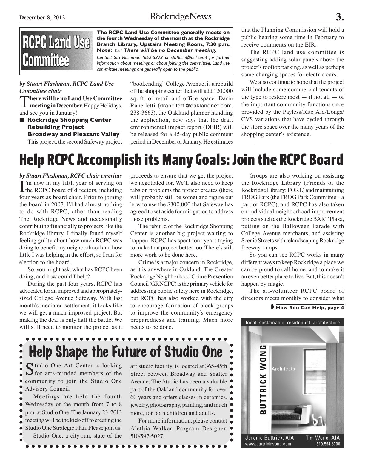 The Rockridge News, December 2012, page 3