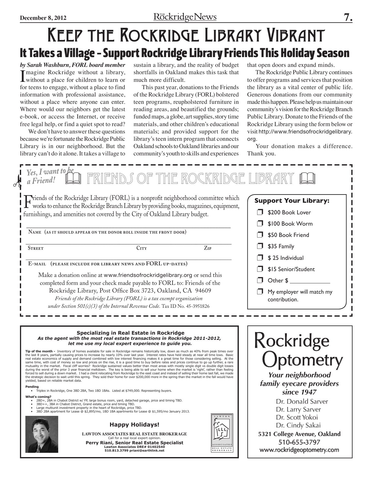 The Rockridge News, December 2012, page 7