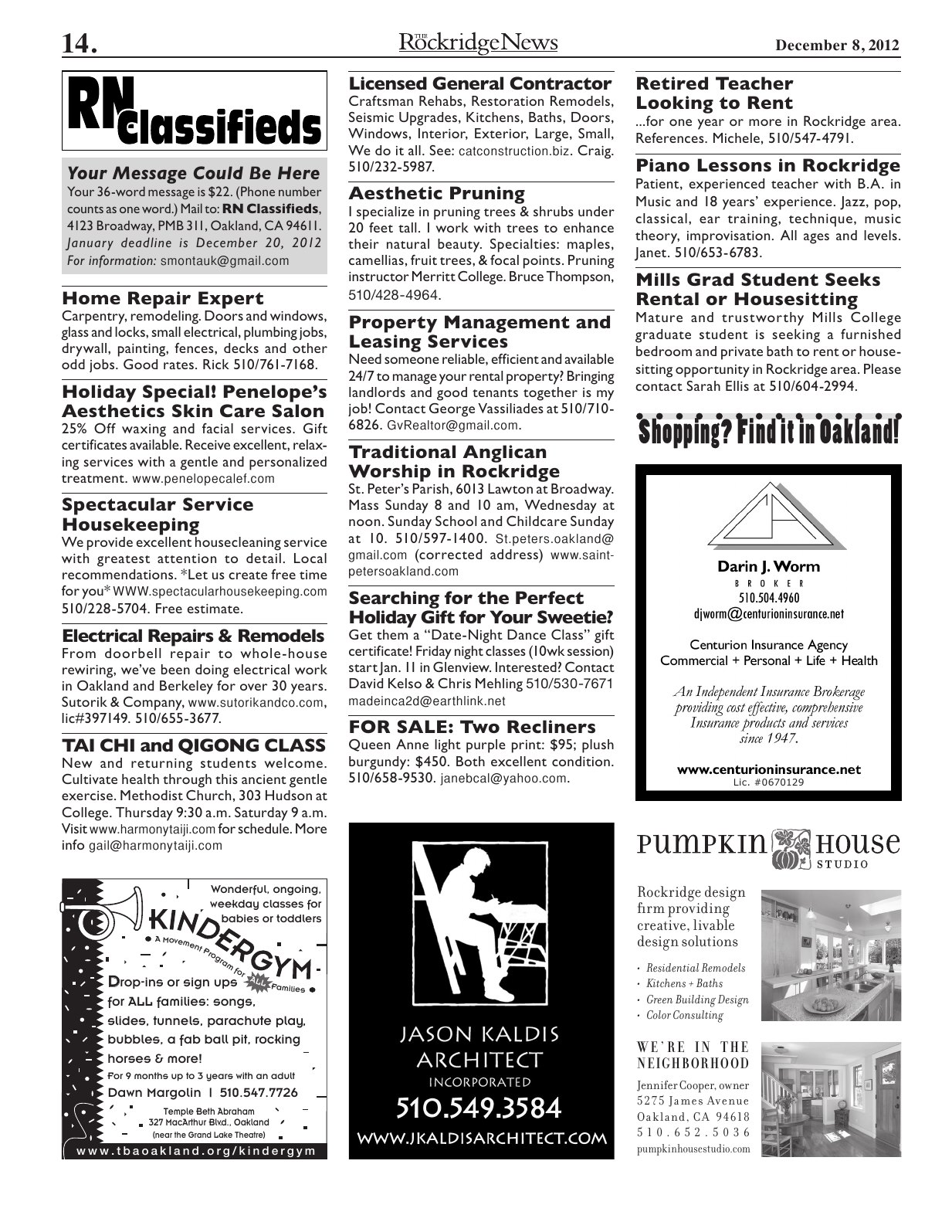 Click to zoom in The Rockridge News, December 2012, page 14