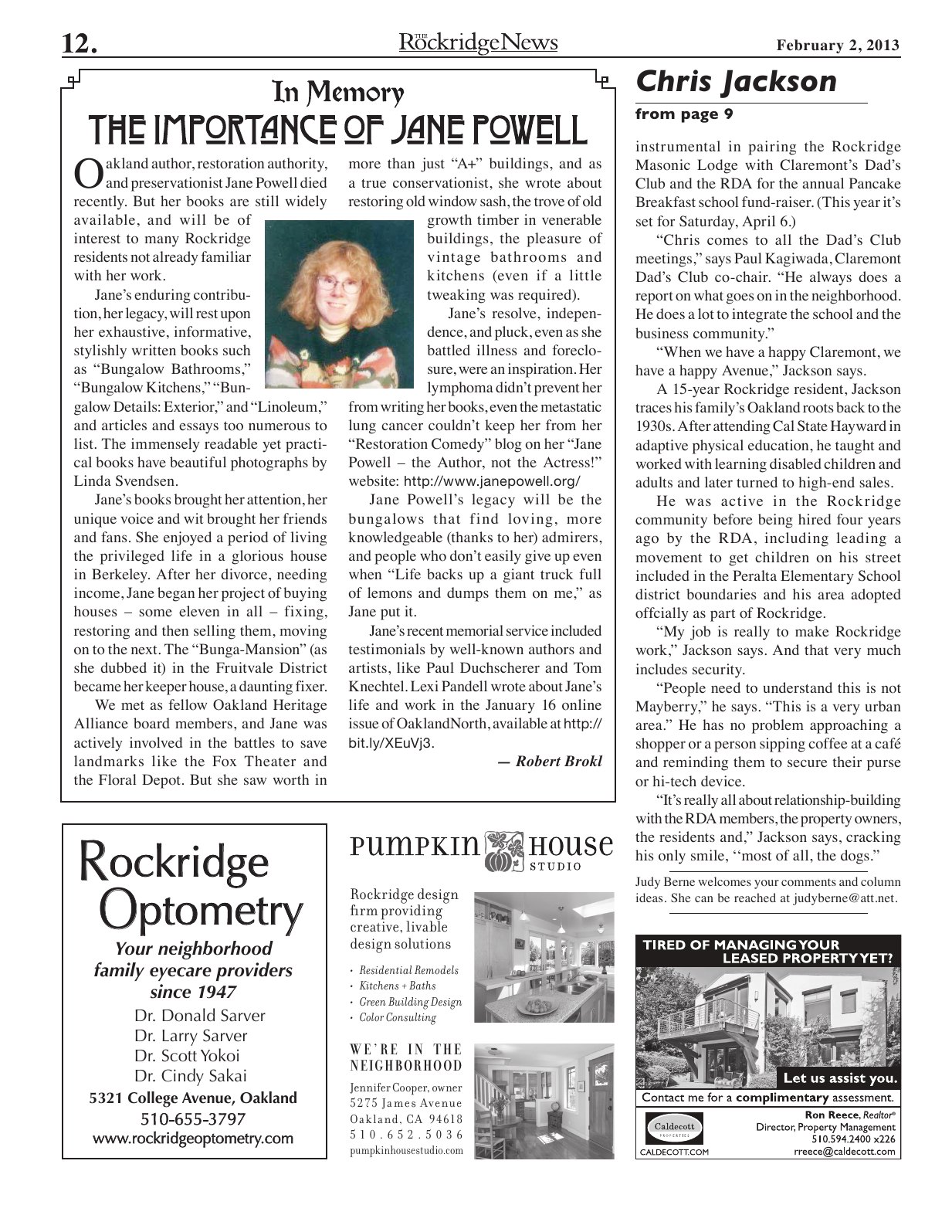 Click to zoom in The Rockridge News, February 2013, page 12