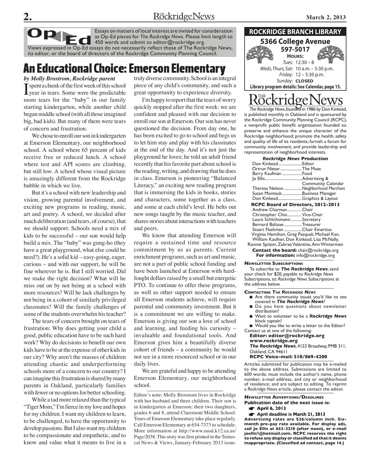 Click to zoom in The Rockridge News, March 2013, page 2