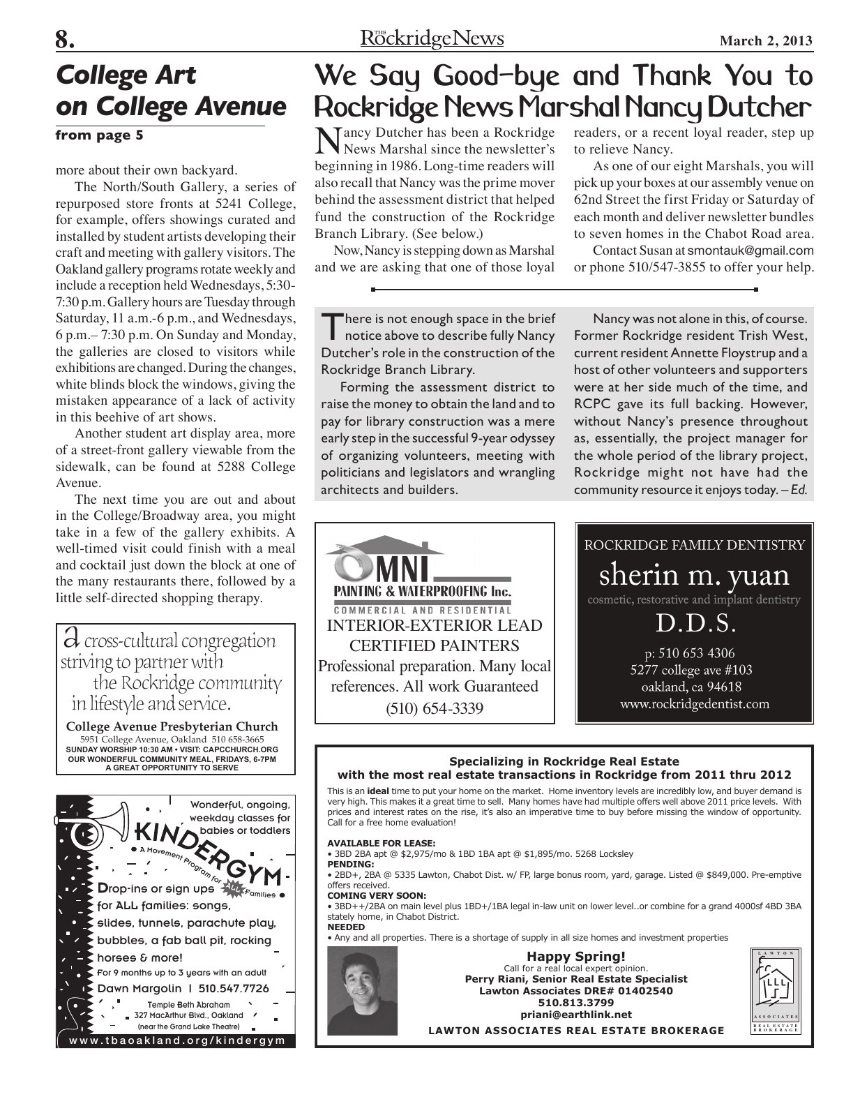 Click to zoom in The Rockridge News, March 2013, page 8