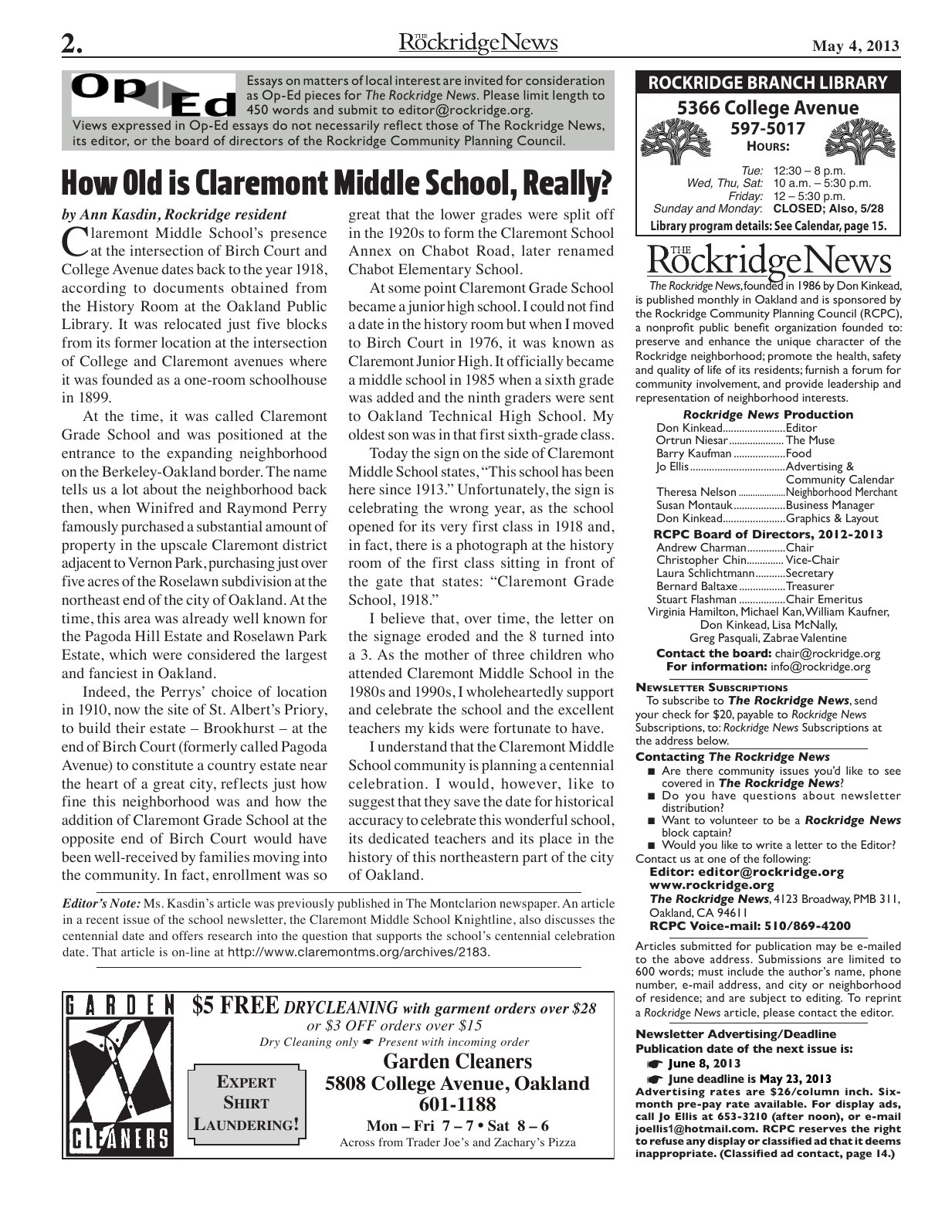 Click to zoom in The Rockridge News, May 2013, page 2