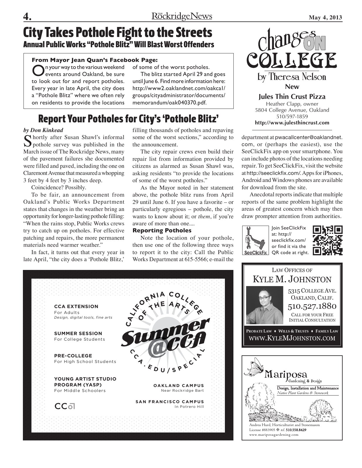 Click to zoom in The Rockridge News, May 2013, page 4