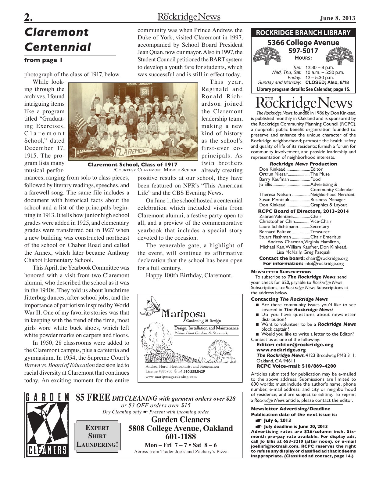 Click to zoom in The Rockridge News, June 2013, page 2