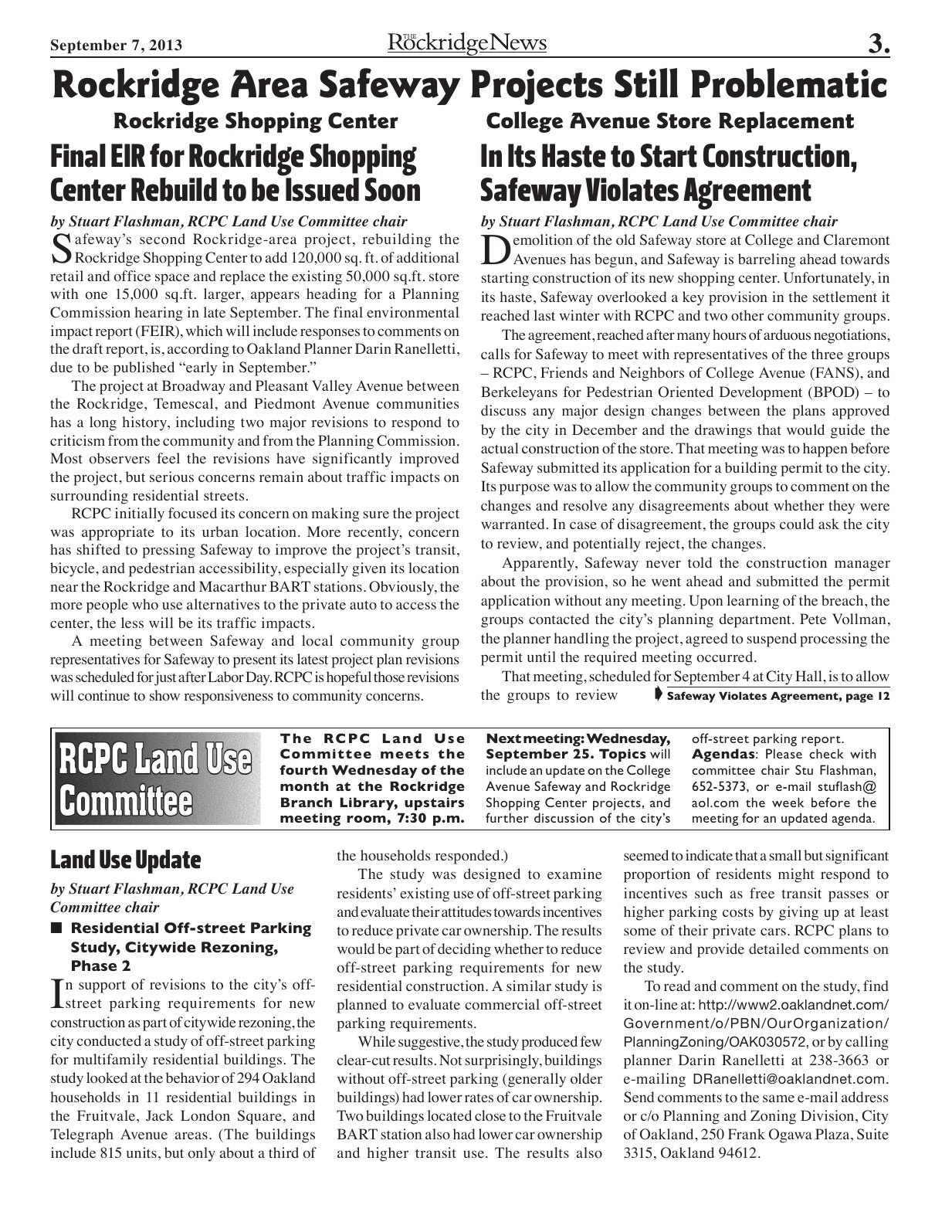 The Rockridge News, September 2013, page 3