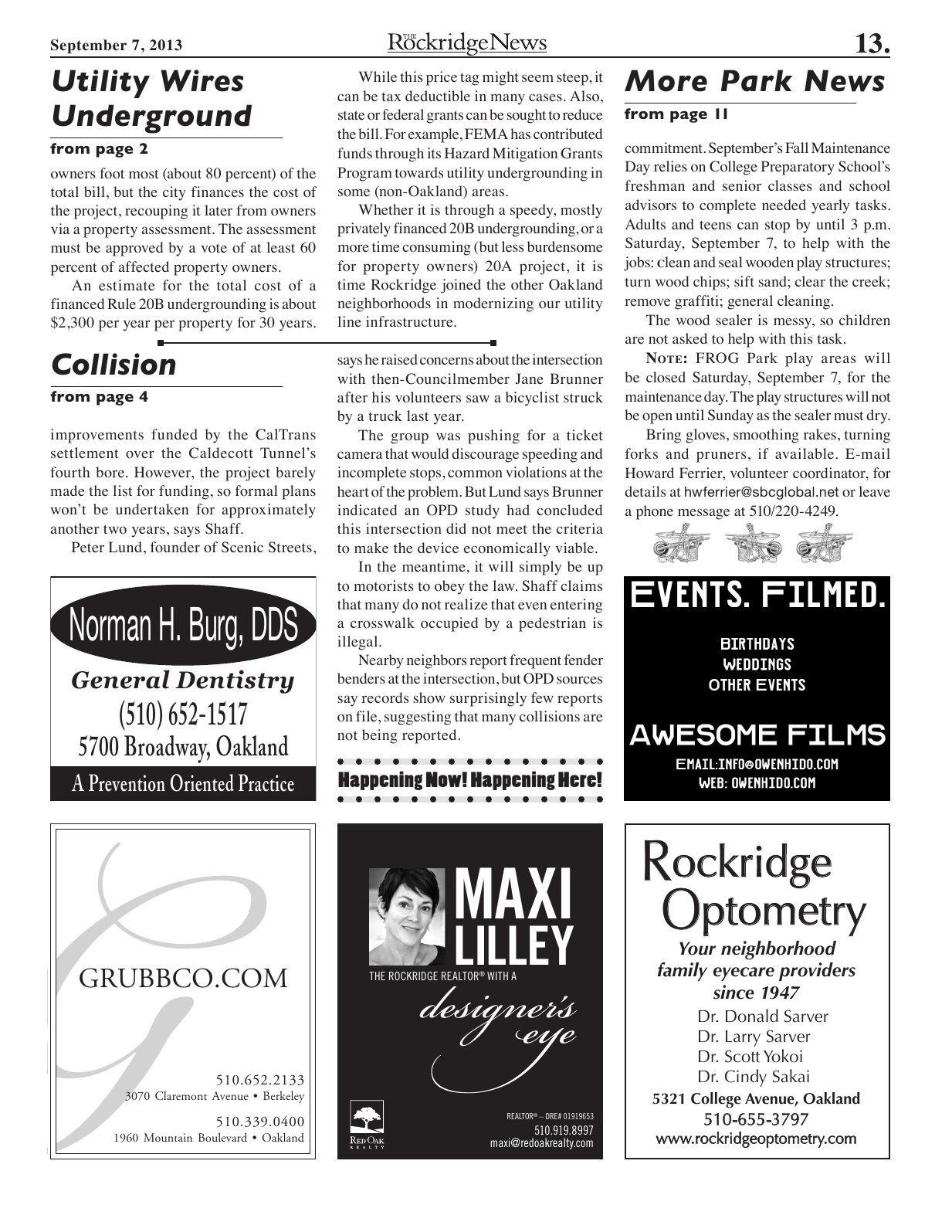 Click to zoom in The Rockridge News, September 2013, page 13
