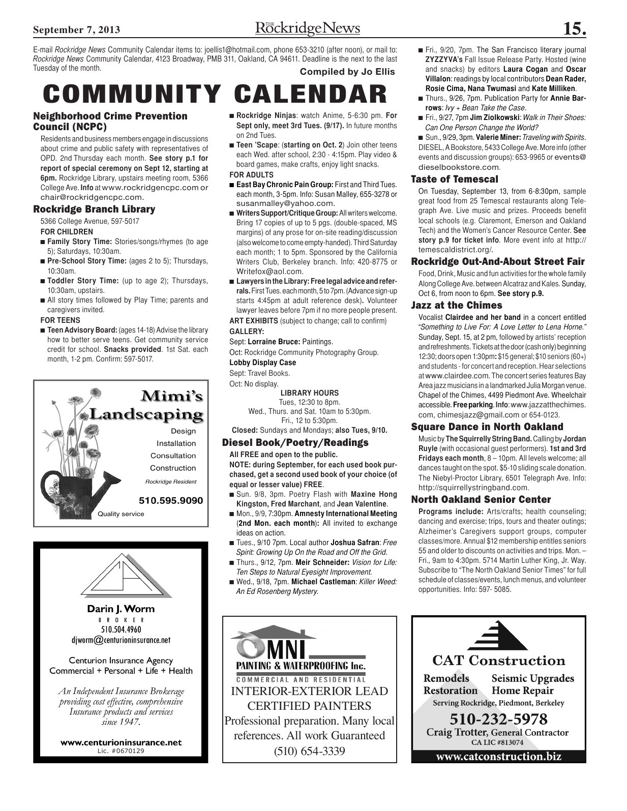 Click to zoom in The Rockridge News, September 2013, page 15