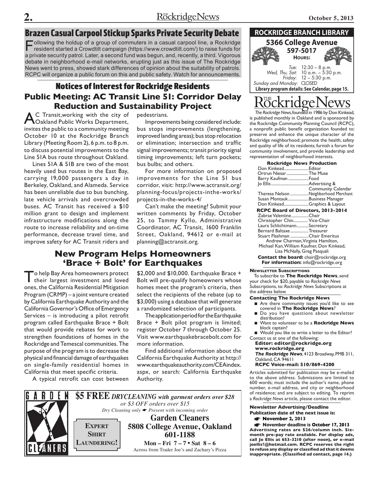 Click to zoom in The Rockridge News, October 2013, page 2