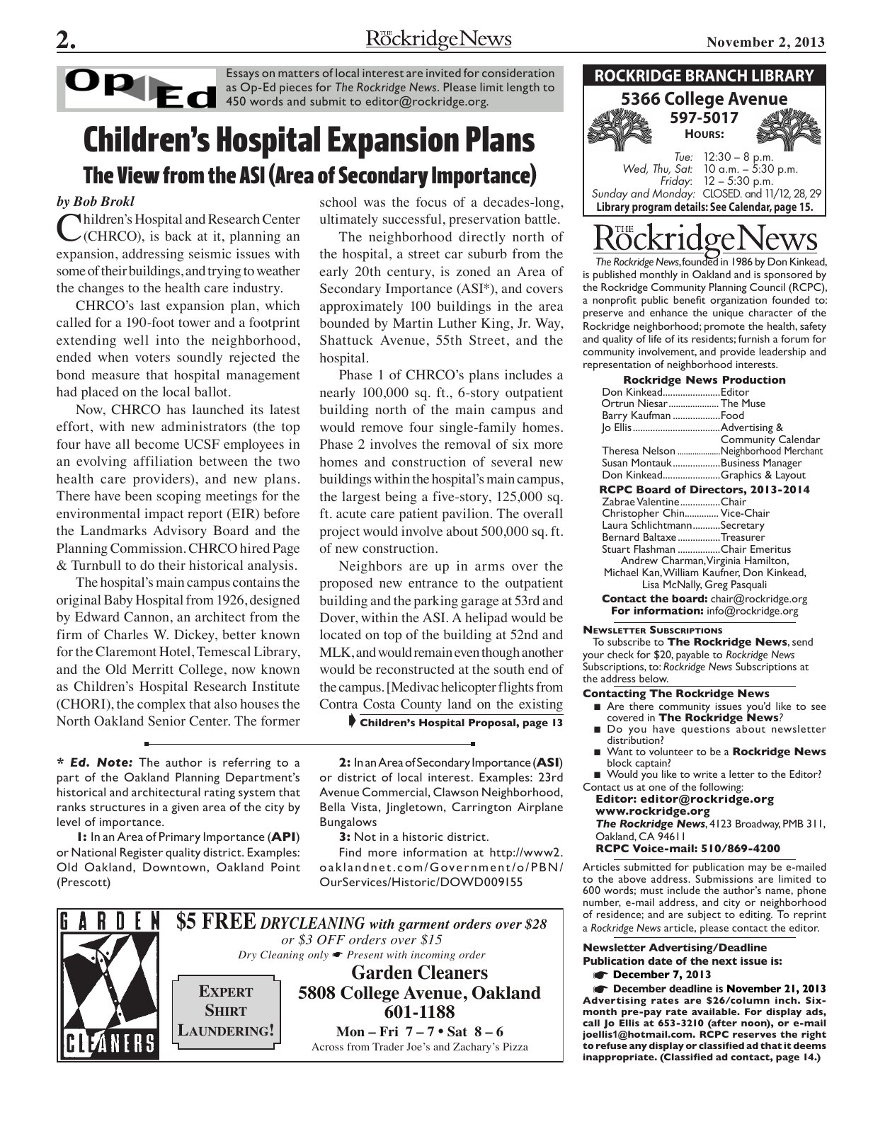 Click to zoom in The Rockridge News, November 2013, page 2