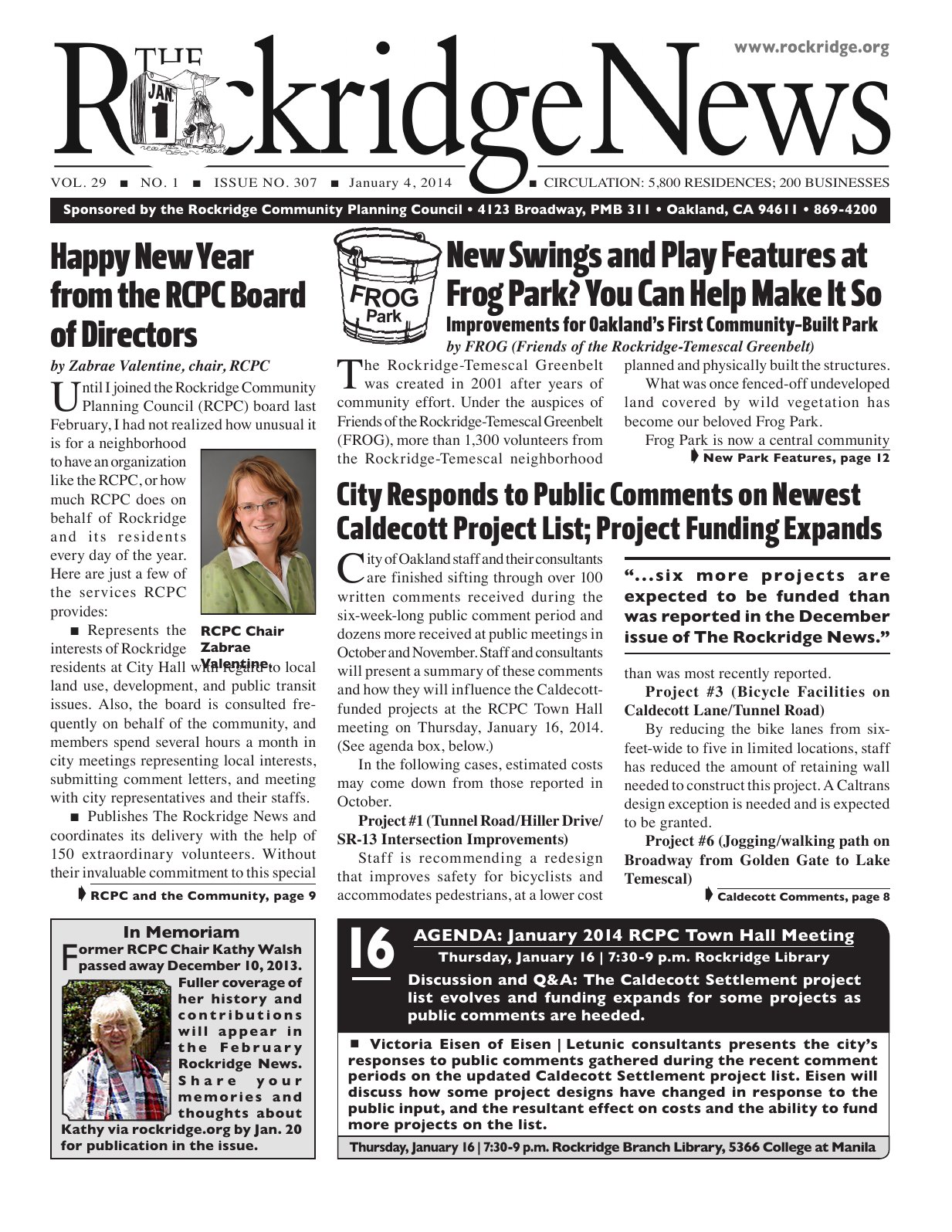 Click to zoom in The Rockridge News, January 2014, page 1