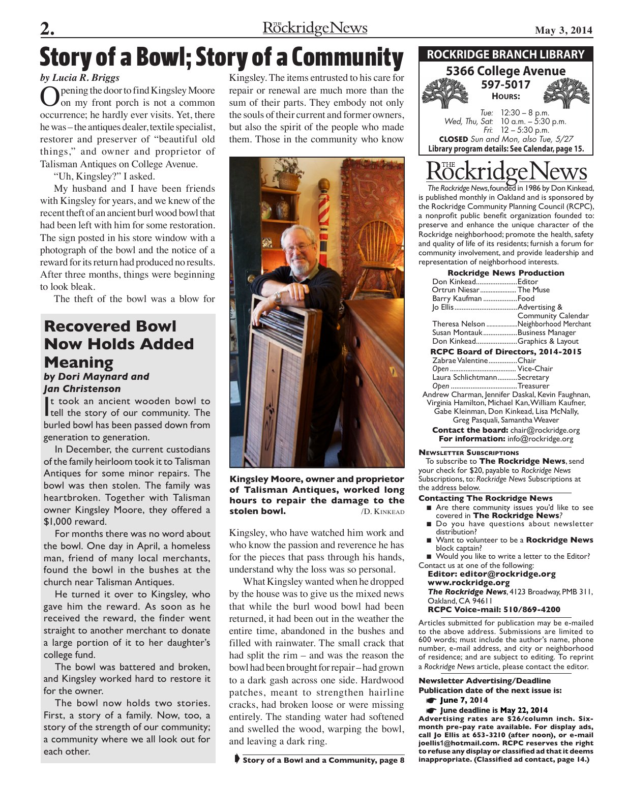 Click to zoom in The Rockridge News, May 2014, page 2