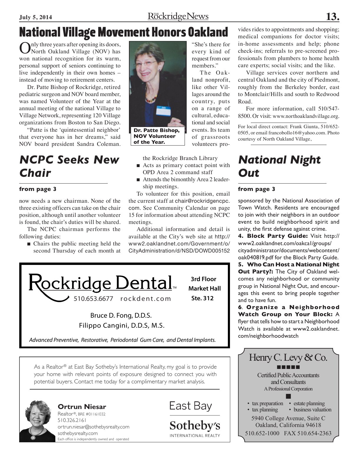 Click to zoom in The Rockridge News, July 2014, page 13