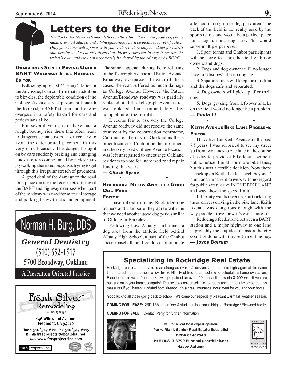 Click to zoom in The Rockridge News, September 2014, page 9