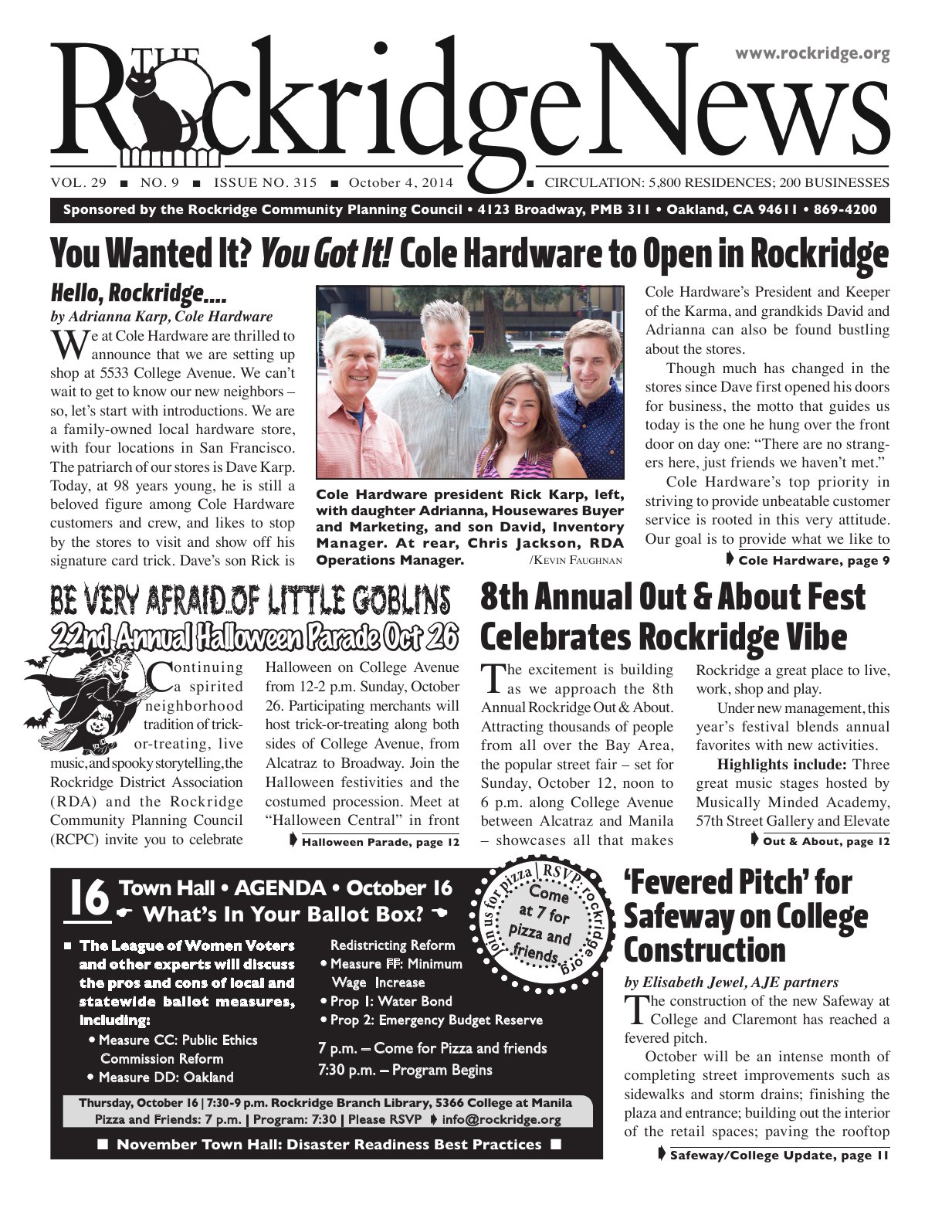 Click to zoom in The Rockridge News, October 2014, page 1
