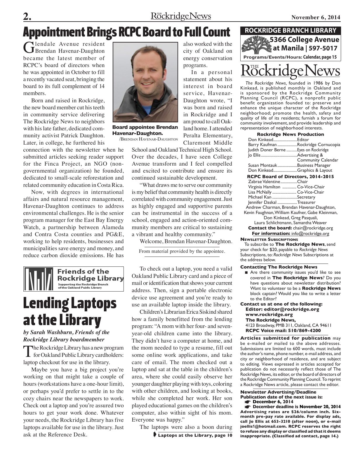 Click to zoom in The Rockridge News, November 2014, page 2