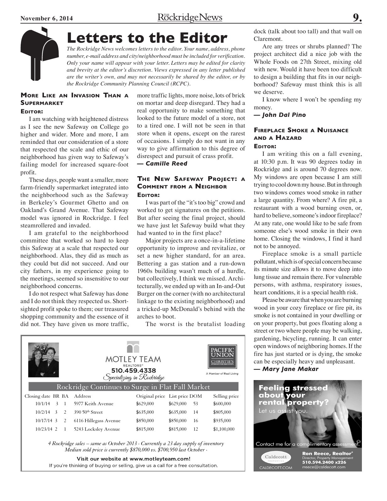 Click to zoom in The Rockridge News, November 2014, page 9