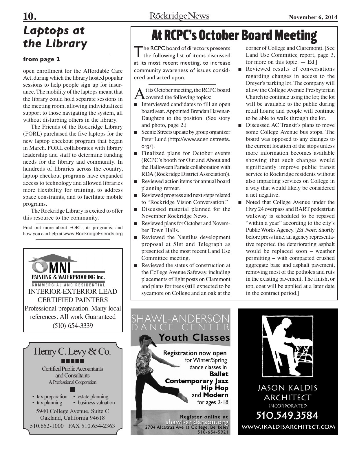 Click to zoom in The Rockridge News, November 2014, page 10
