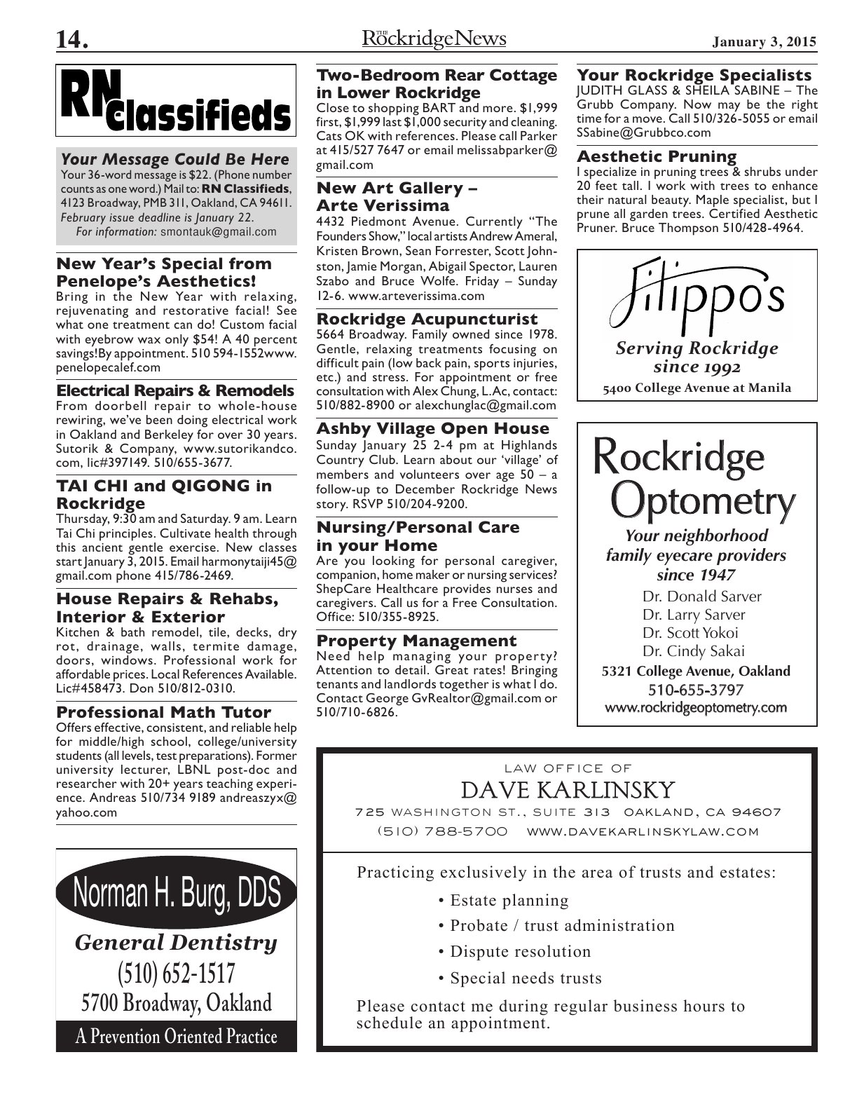 Click to zoom in The Rockridge News, January 2015, page 14