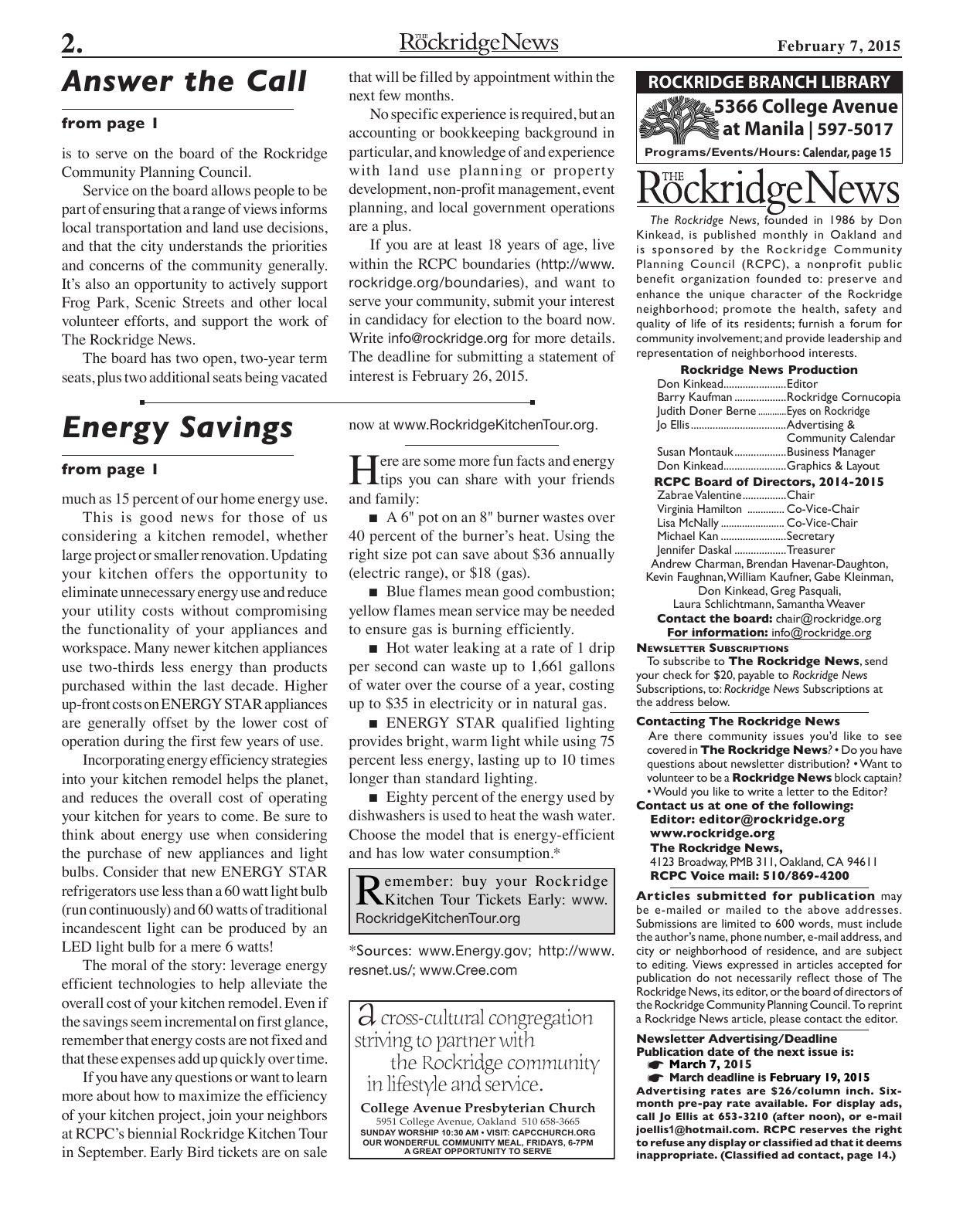 Click to zoom in The Rockridge News, February 2015, page 2