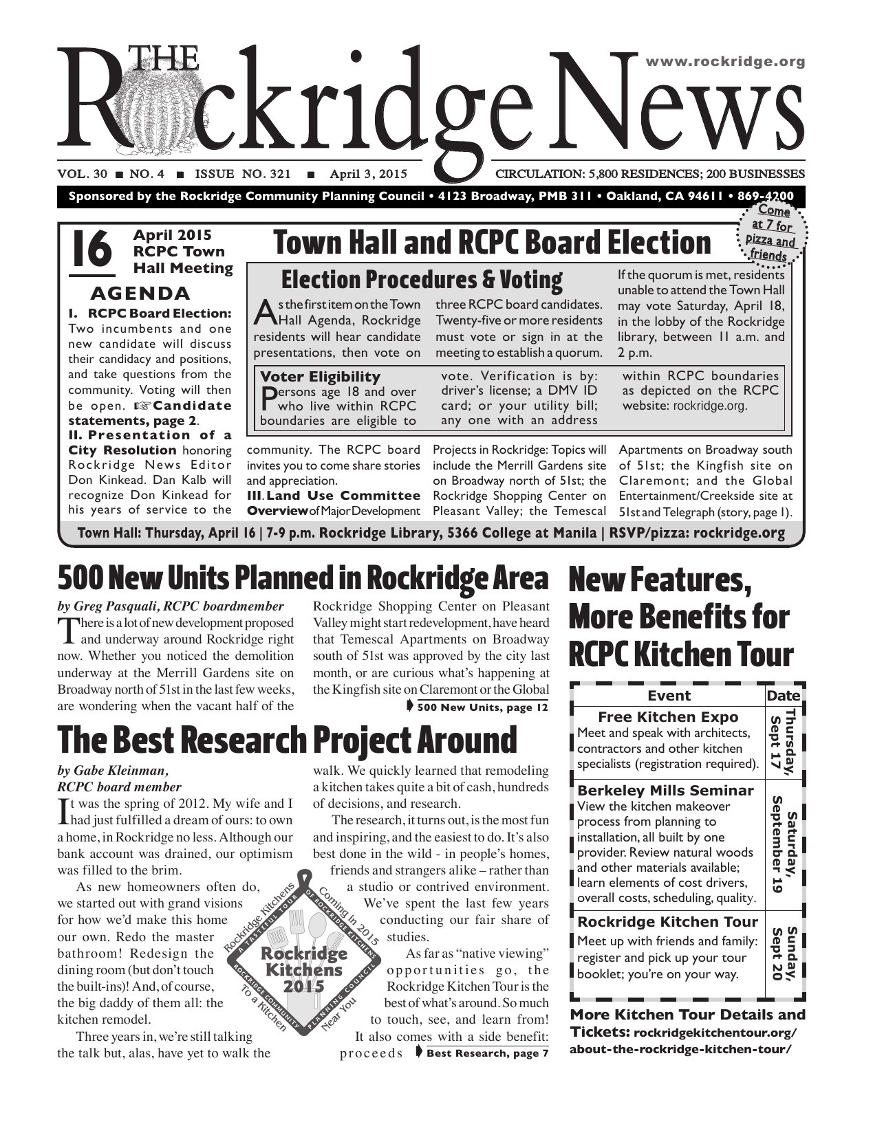 Click to zoom in The Rockridge News, April 2015, page 1