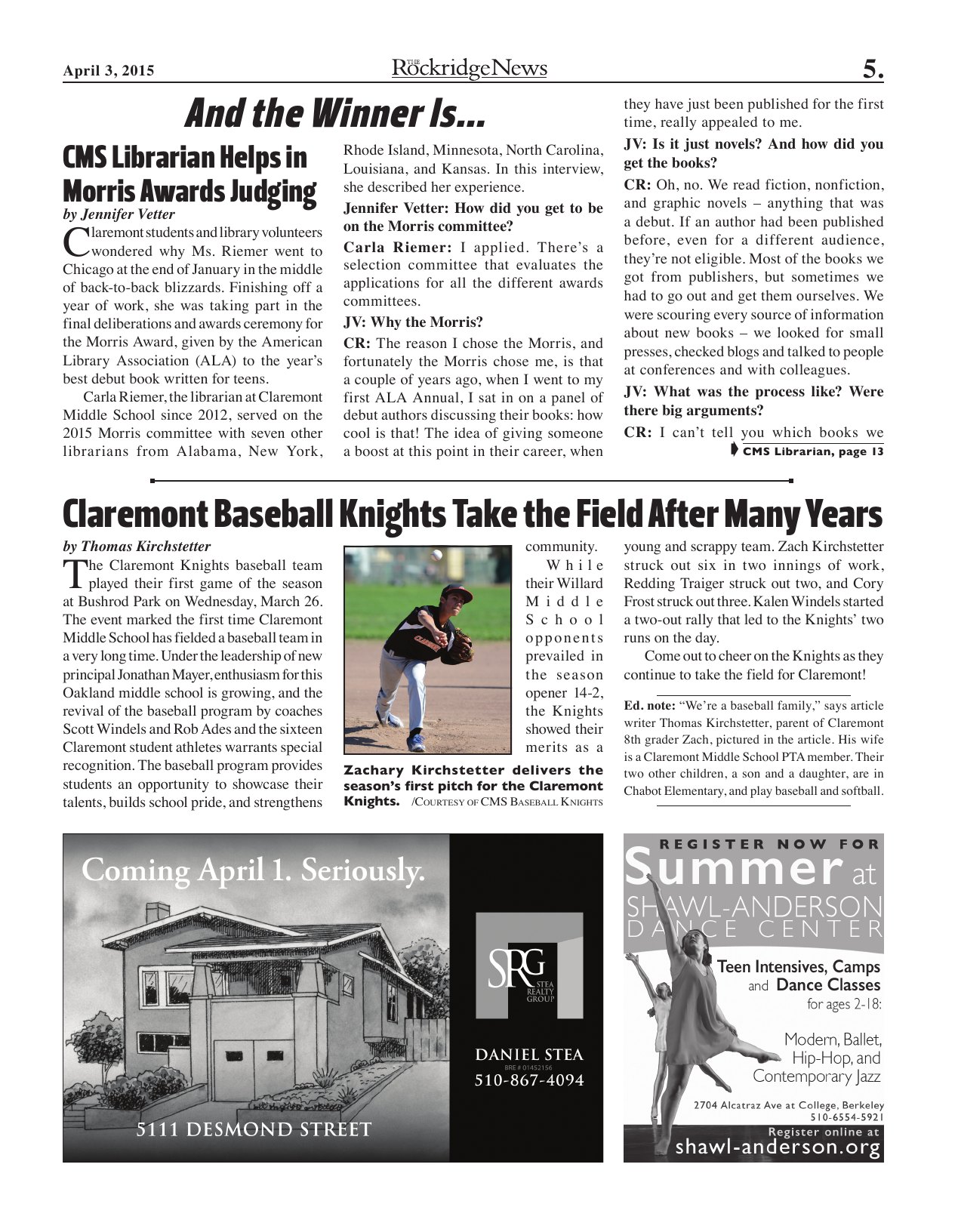 Click to zoom in The Rockridge News, April 2015, page 5