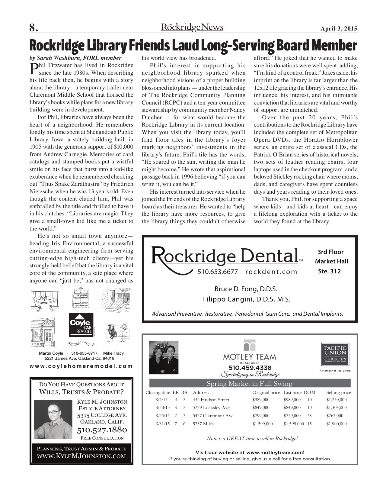 The Rockridge News, April 2015, page 8