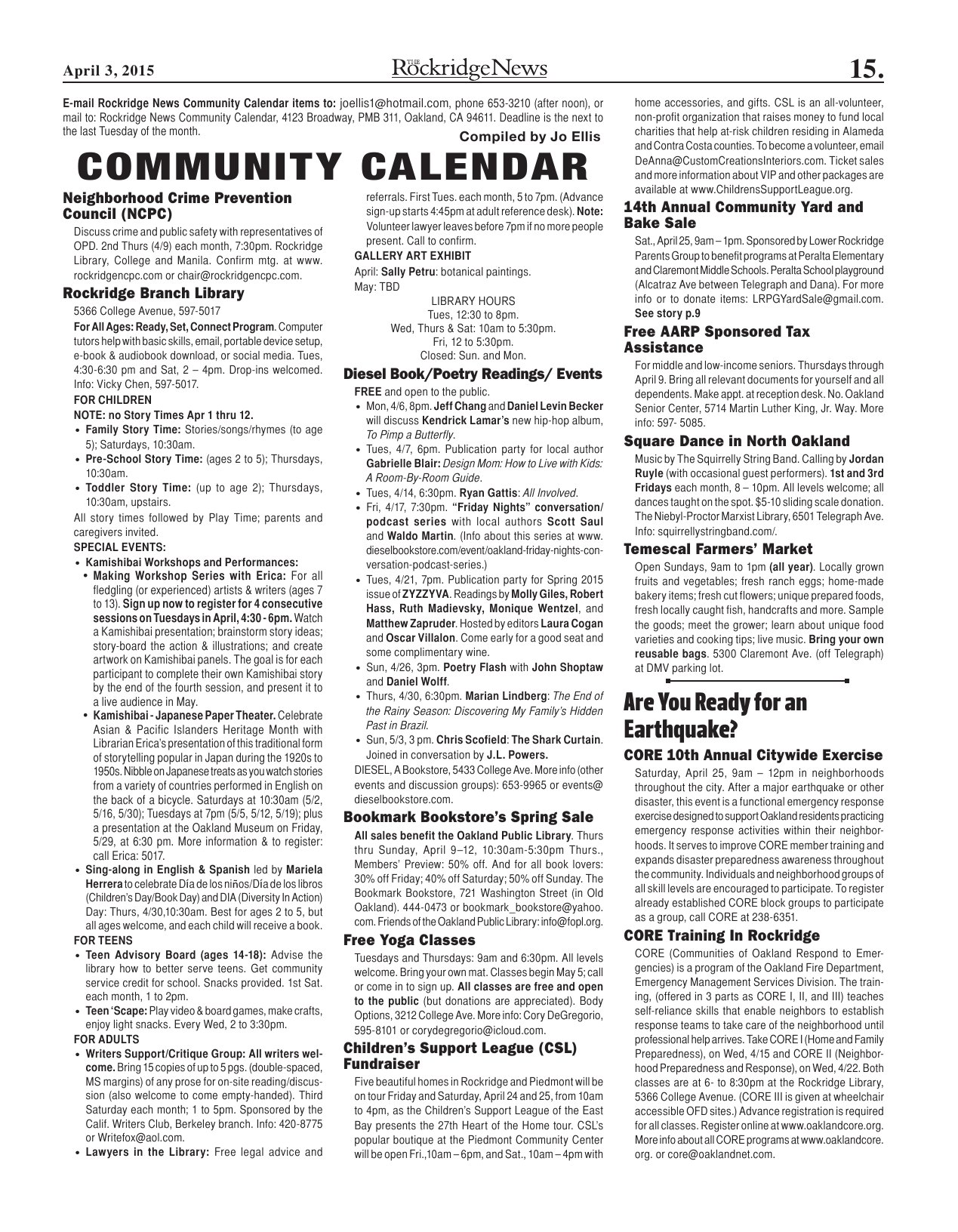 Click to zoom in The Rockridge News, April 2015, page 15