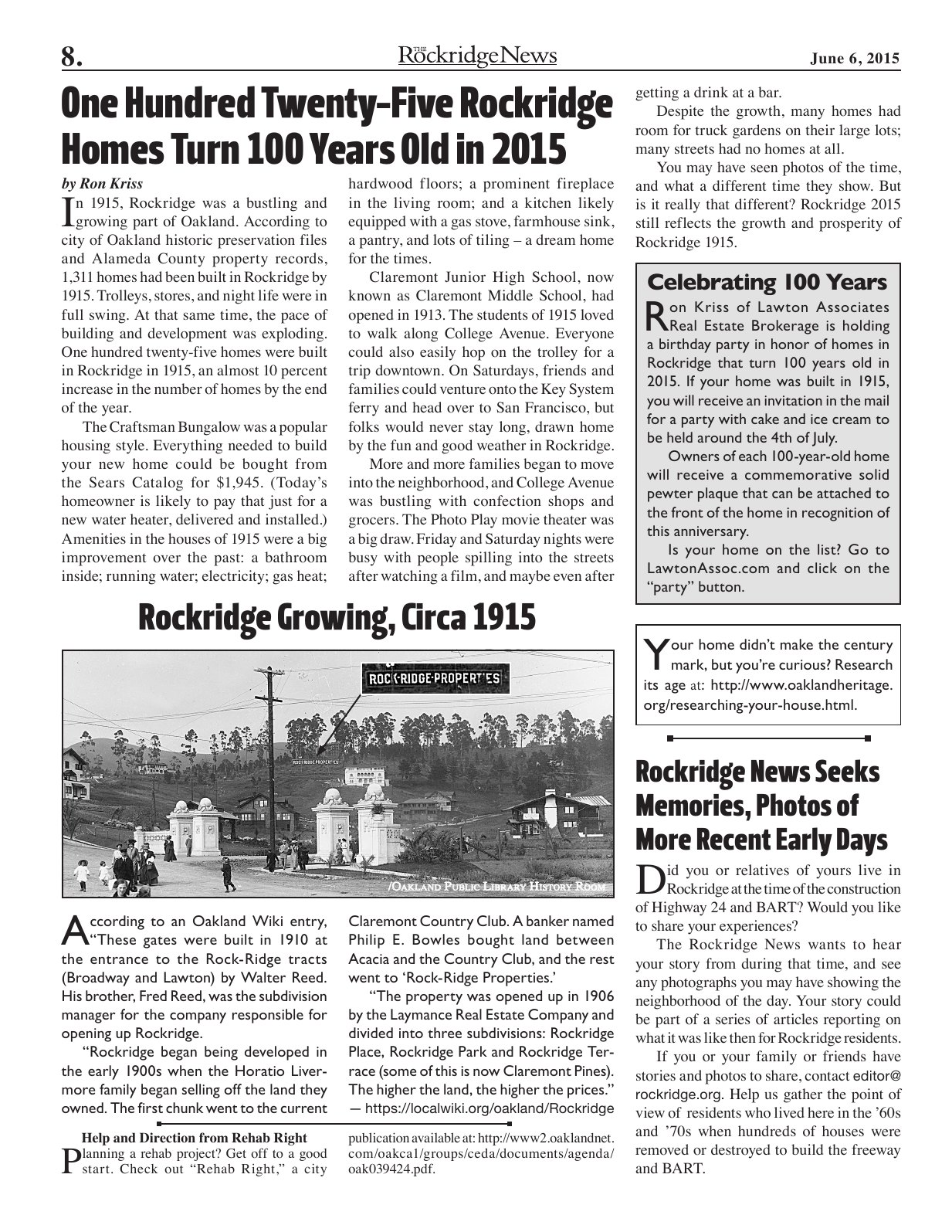The Rockridge News, June 2015, page 8