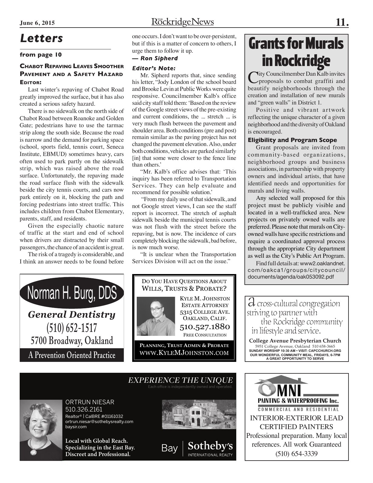 Click to zoom in The Rockridge News, June 2015, page 11
