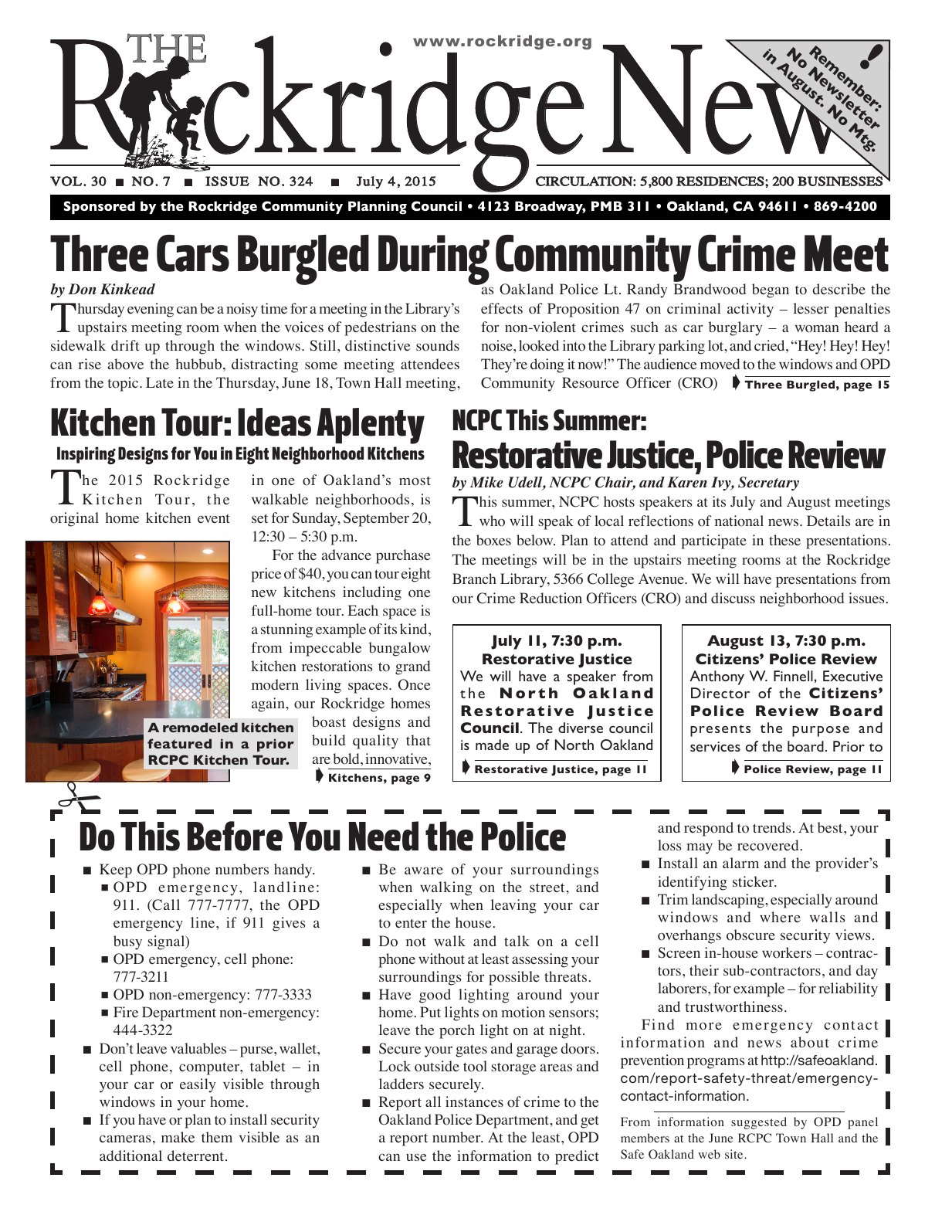 The Rockridge News, July 2015, page 1