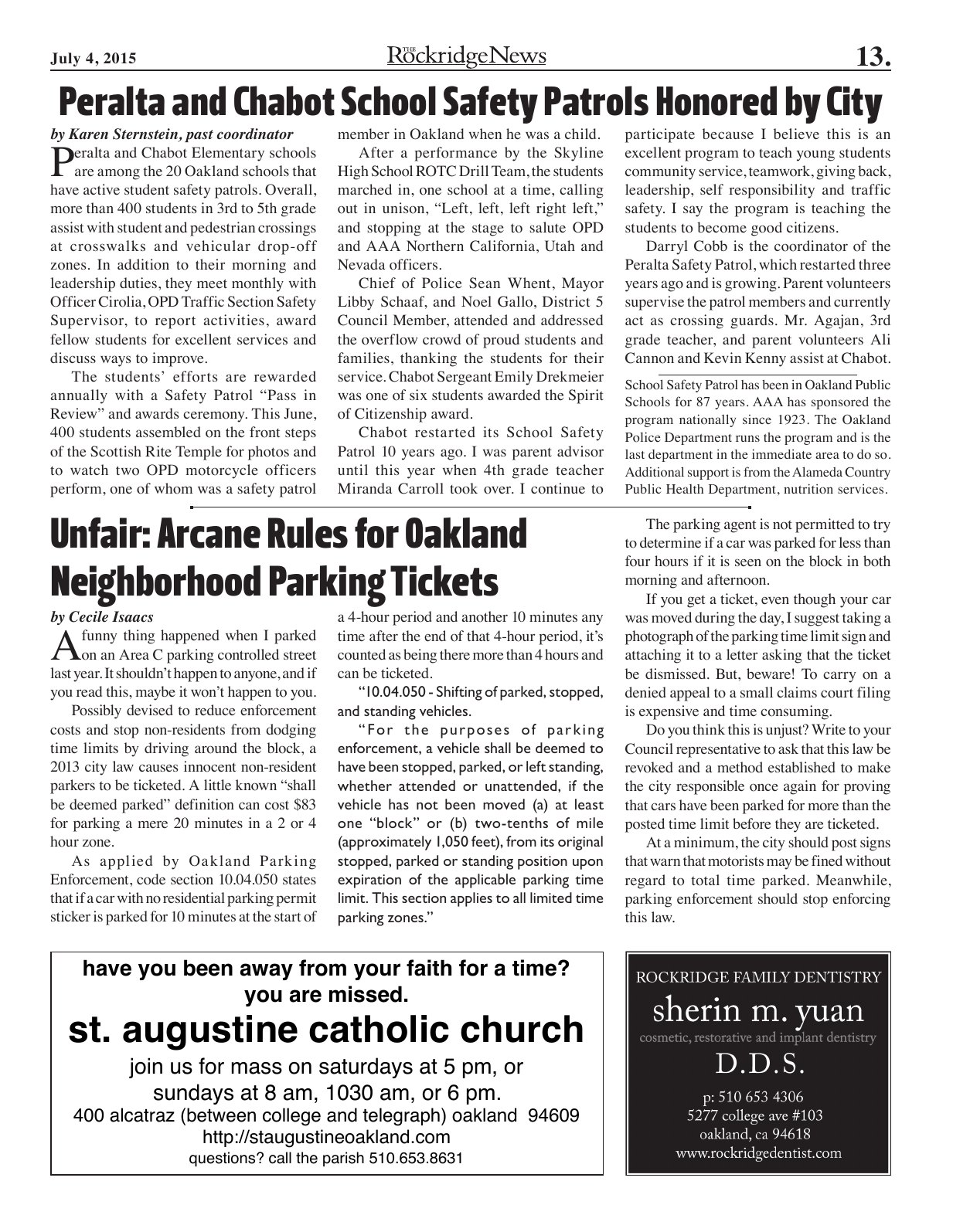 Click to zoom in The Rockridge News, July 2015, page 13