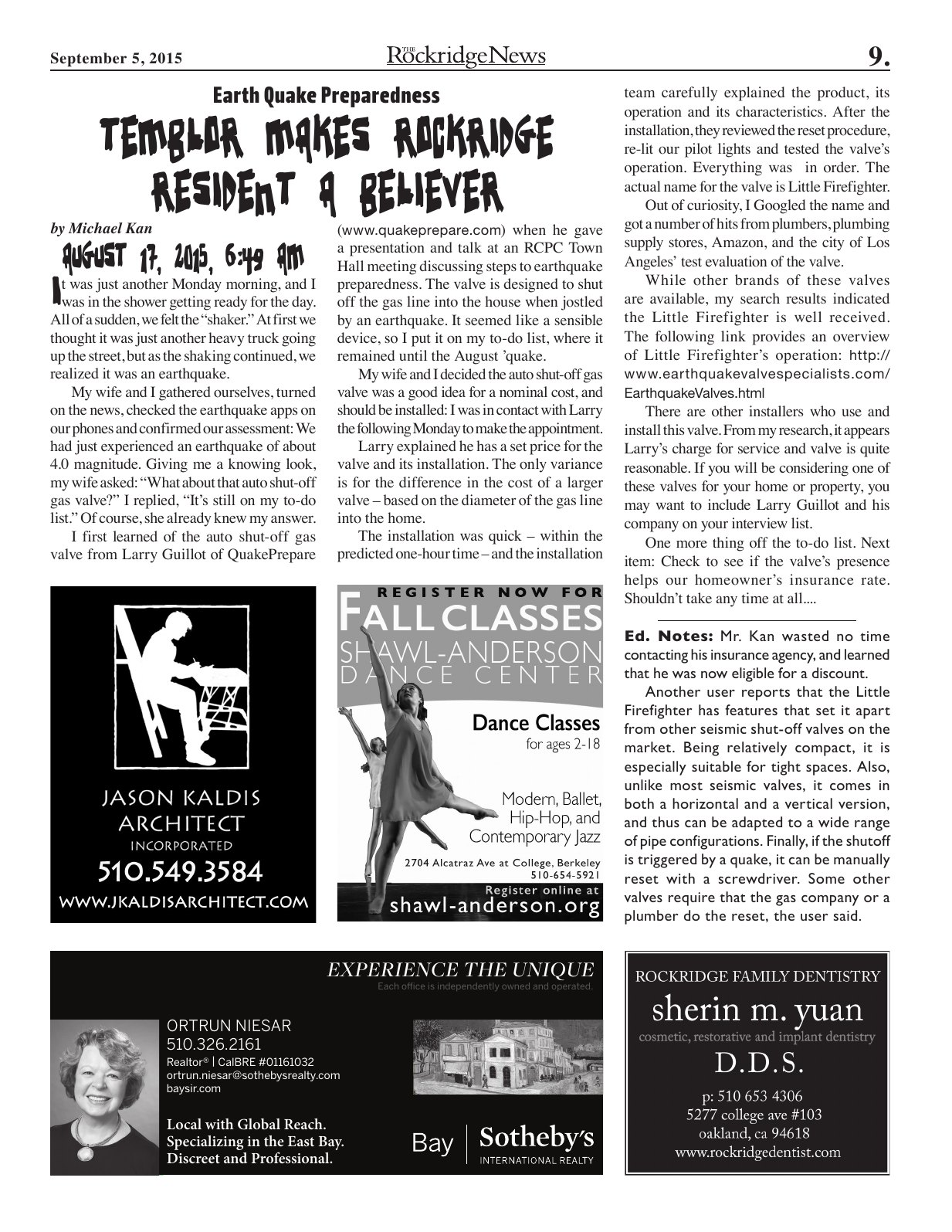 Click to zoom in The Rockridge News, September 2015, page 9