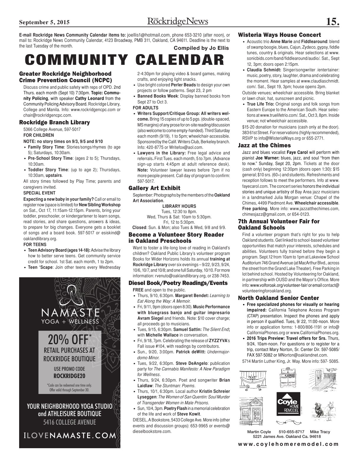 Click to zoom in The Rockridge News, September 2015, page 15