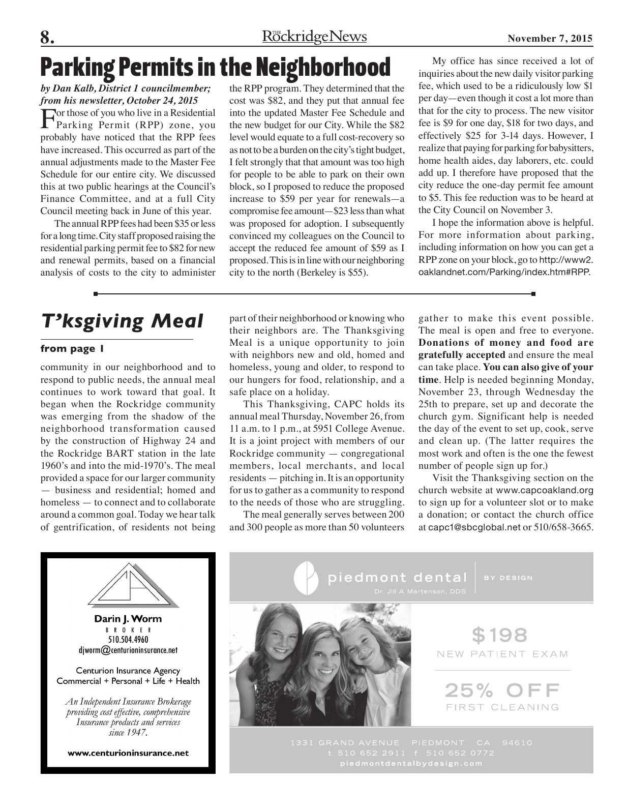 The Rockridge News, November 2015, page 8