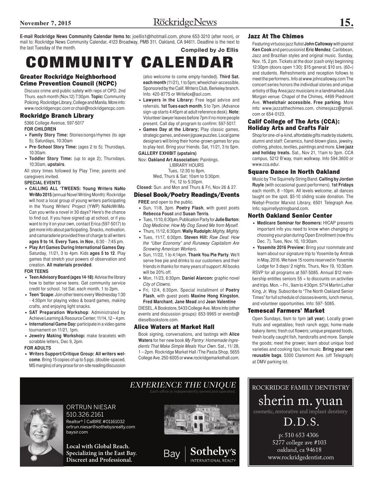 Click to zoom in The Rockridge News, November 2015, page 15