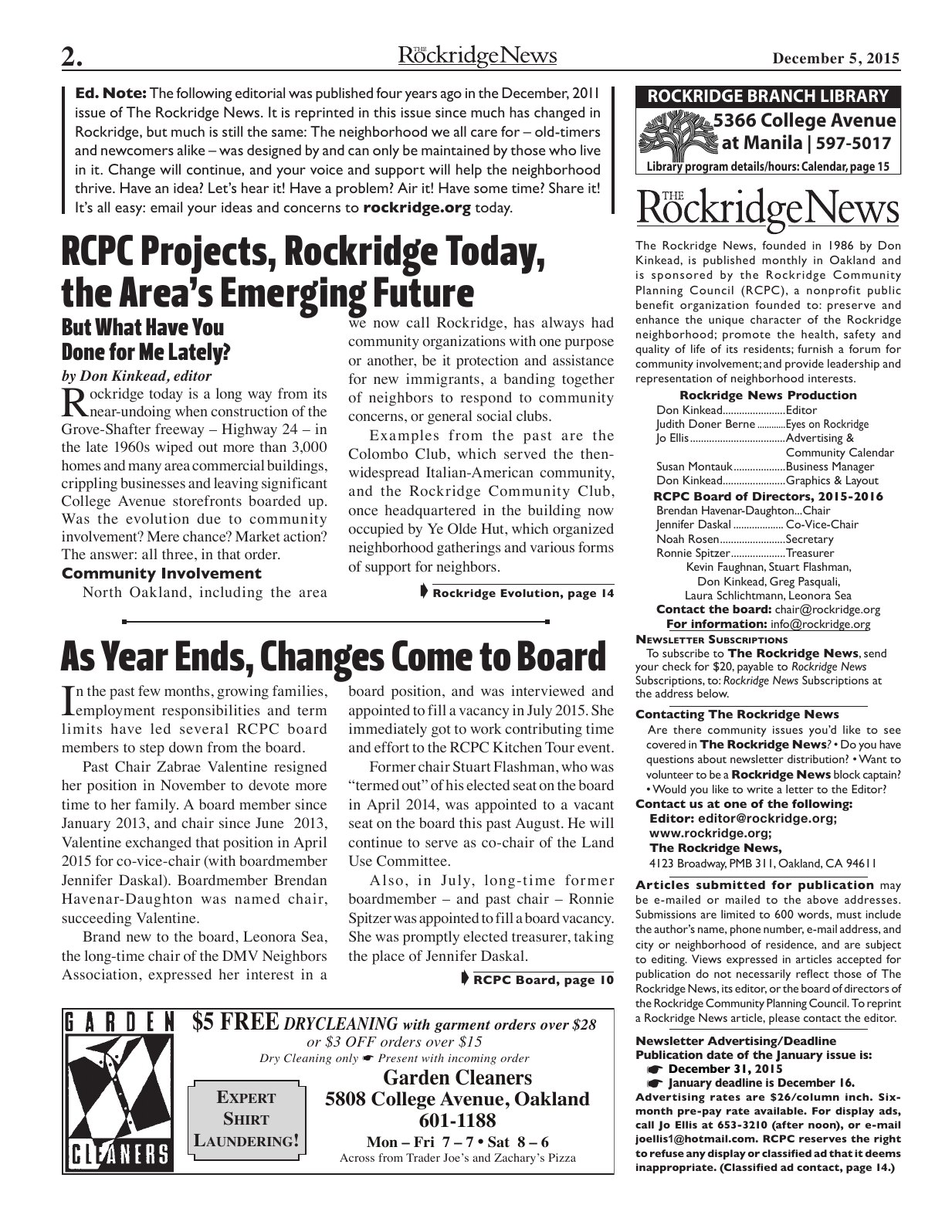Click to zoom in The Rockridge News, December 2015, page 2