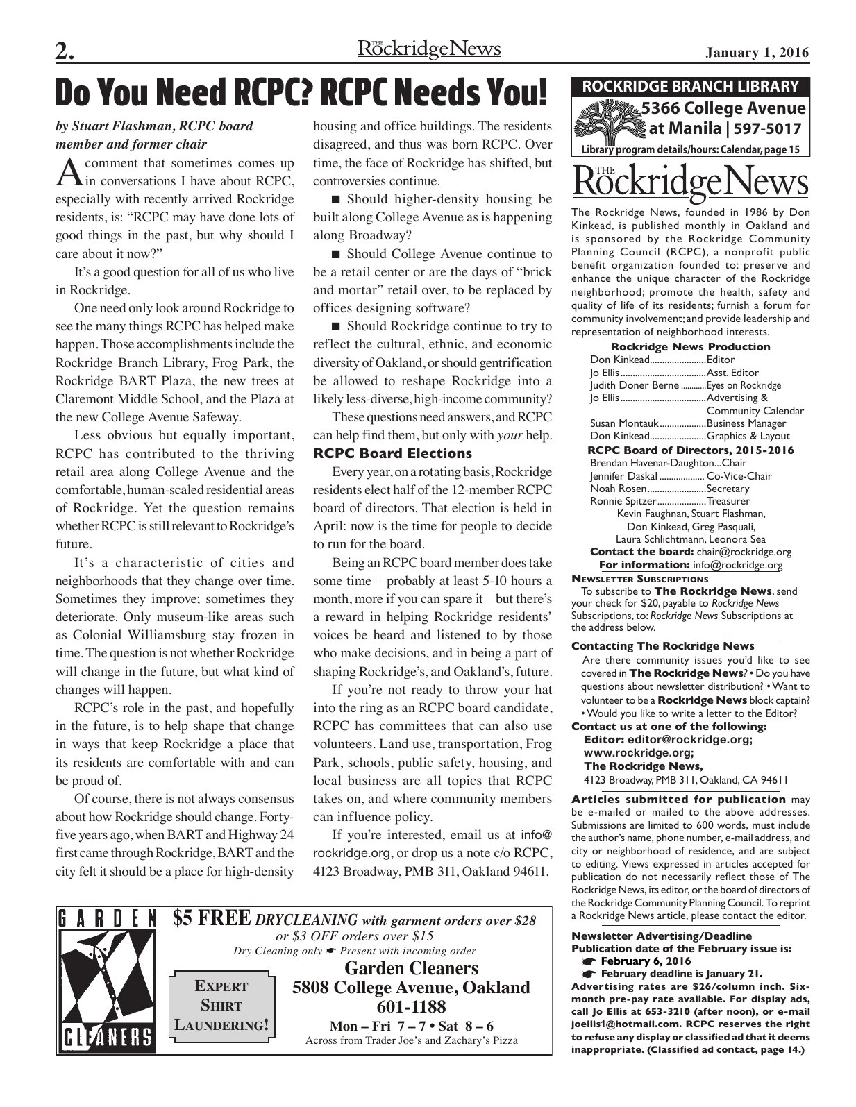 Click to zoom in The Rockridge News, January 2016, page 2
