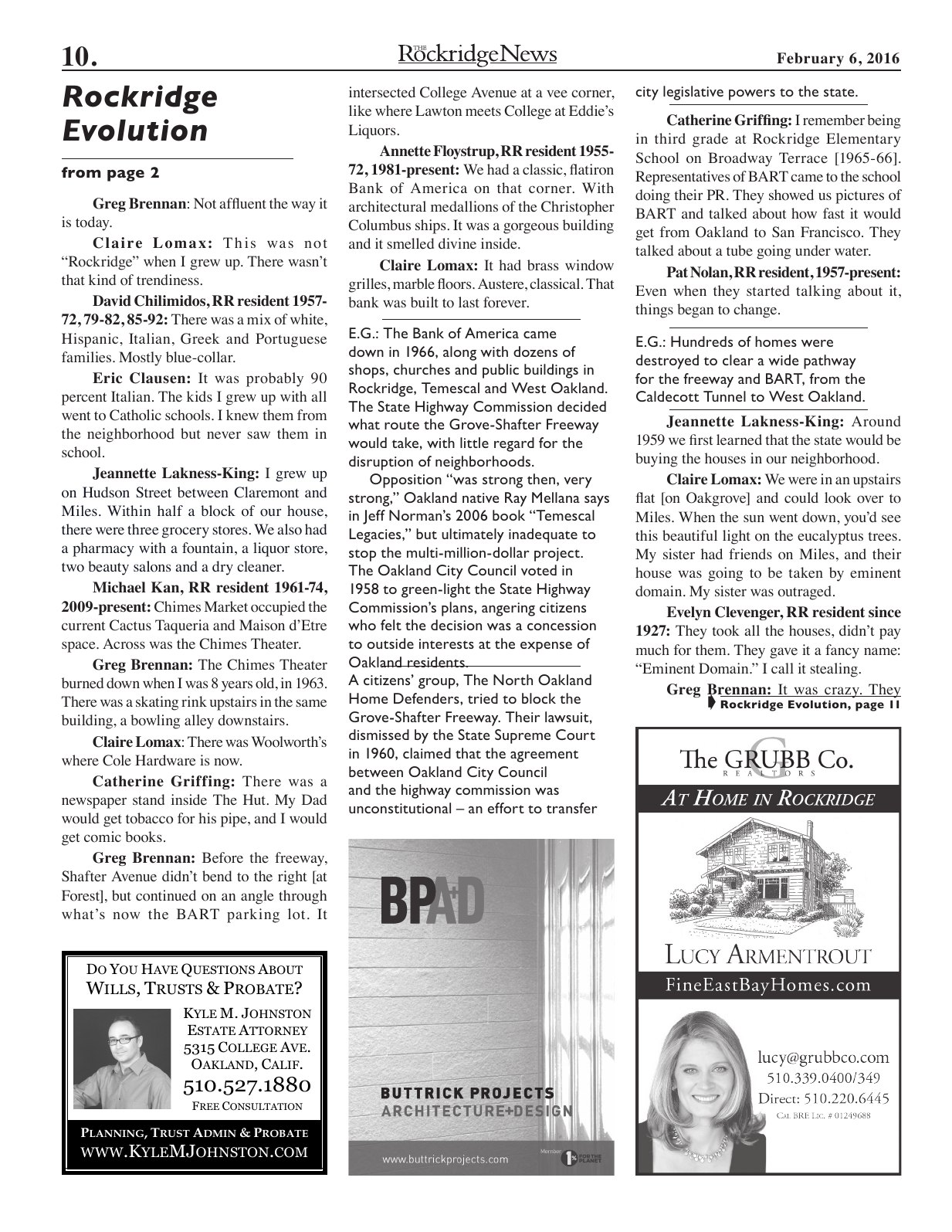 Click to zoom in The Rockridge News, February 2016, page 10