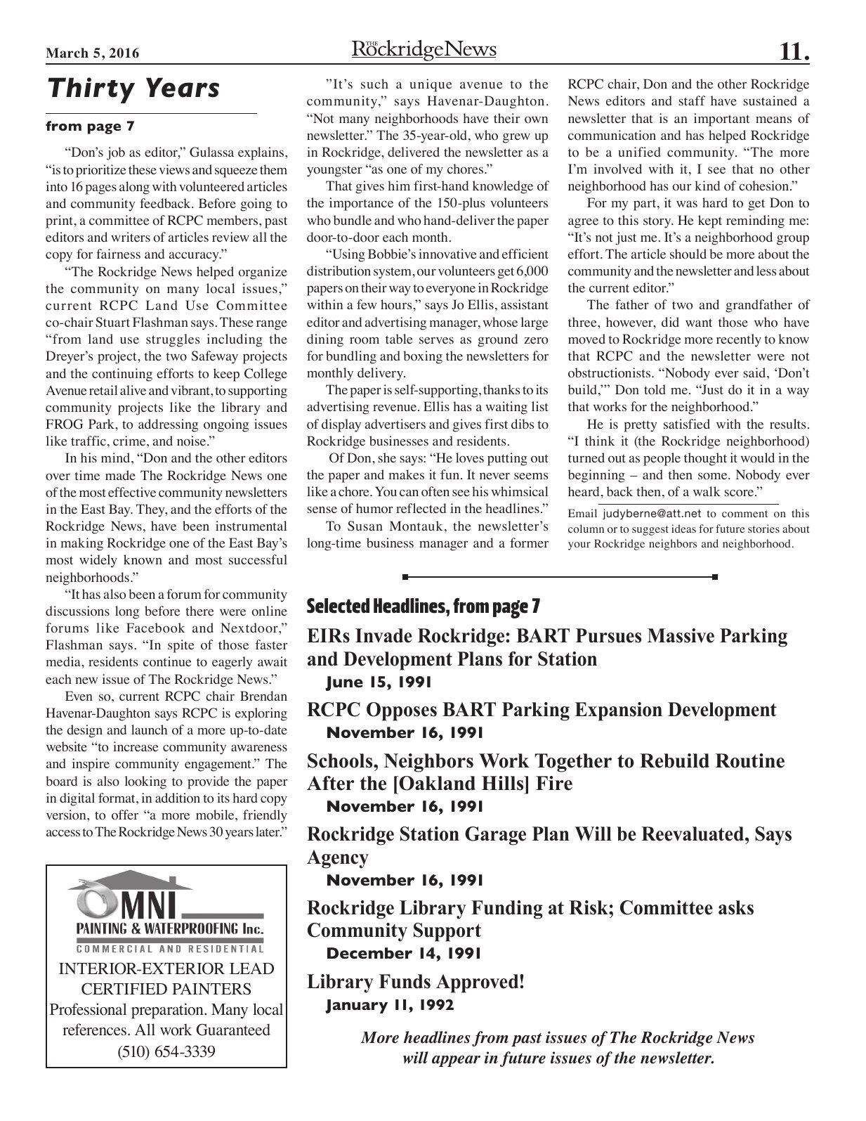 Click to zoom in The Rockridge News, March 2016, page 11