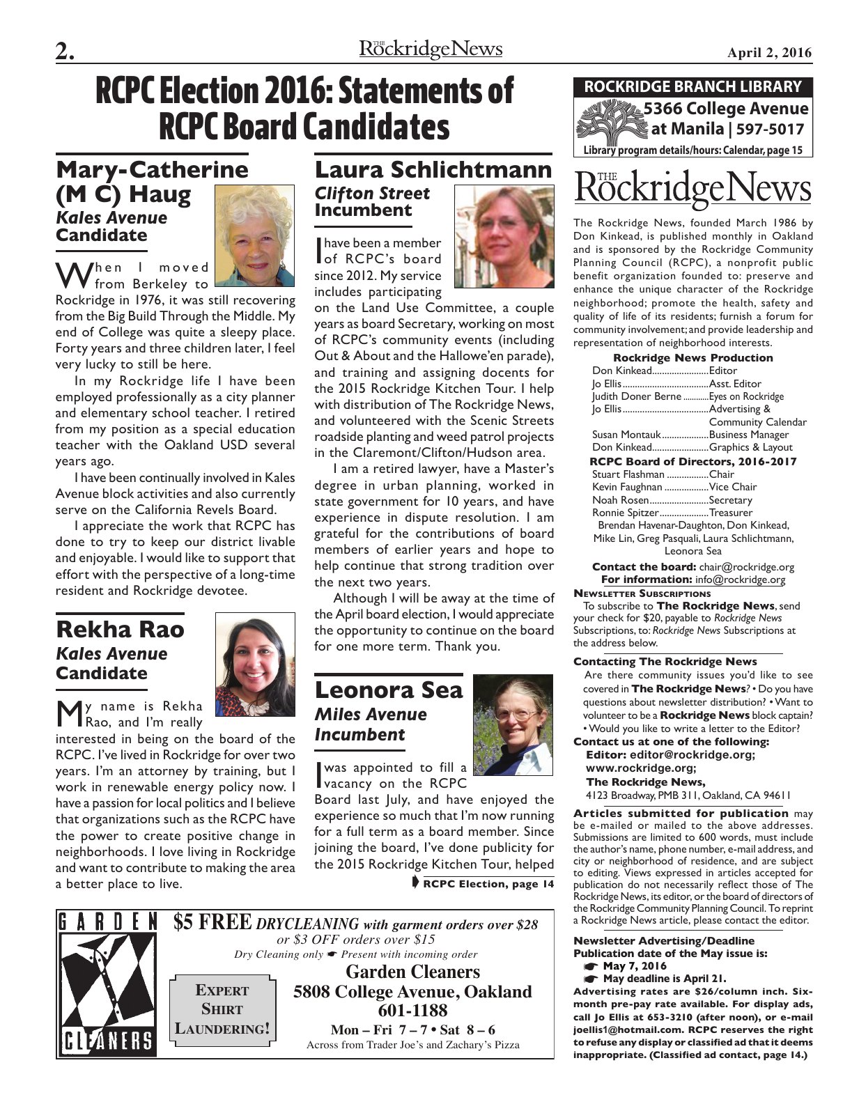 Click to zoom in The Rockridge News, April 2016, page 2