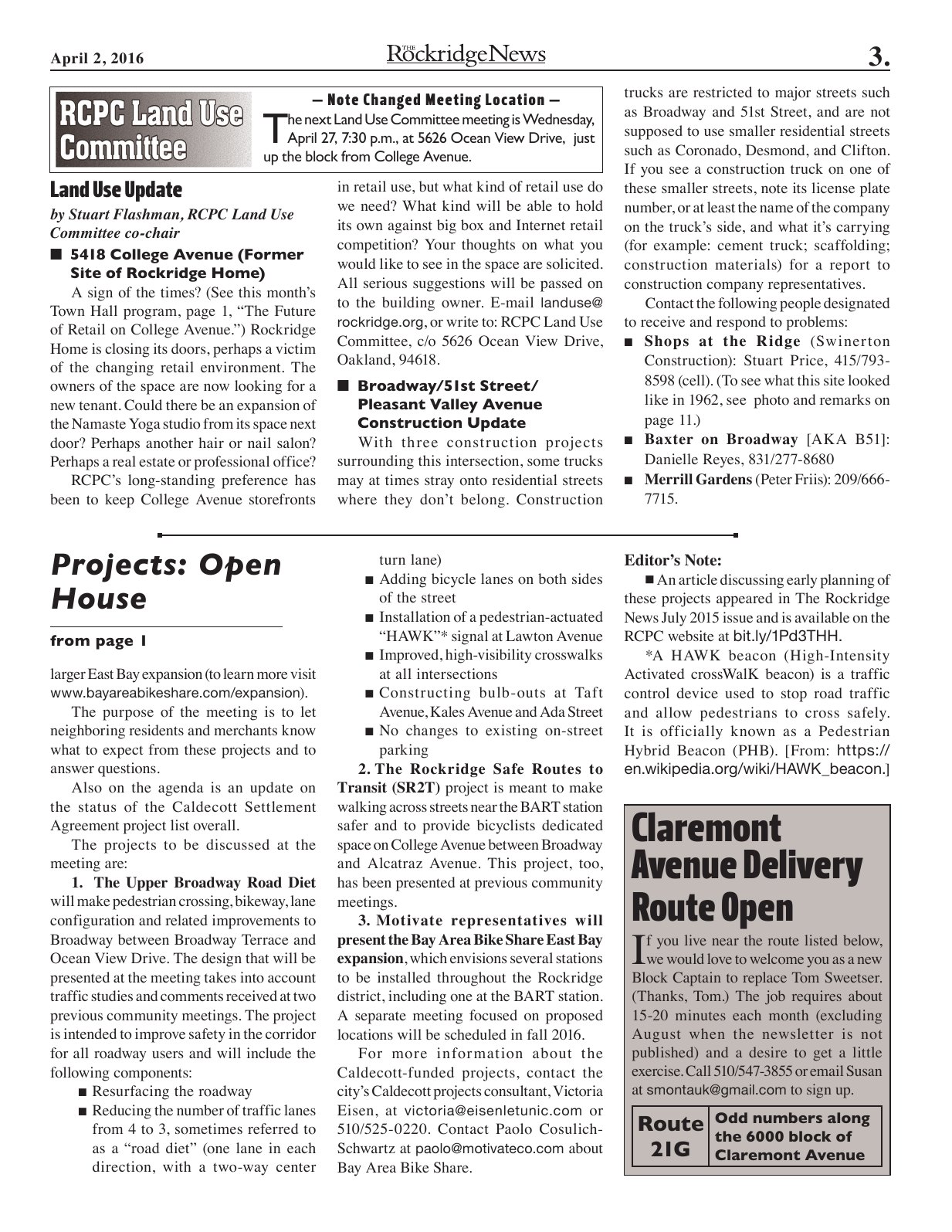 The Rockridge News, April 2016, page 3