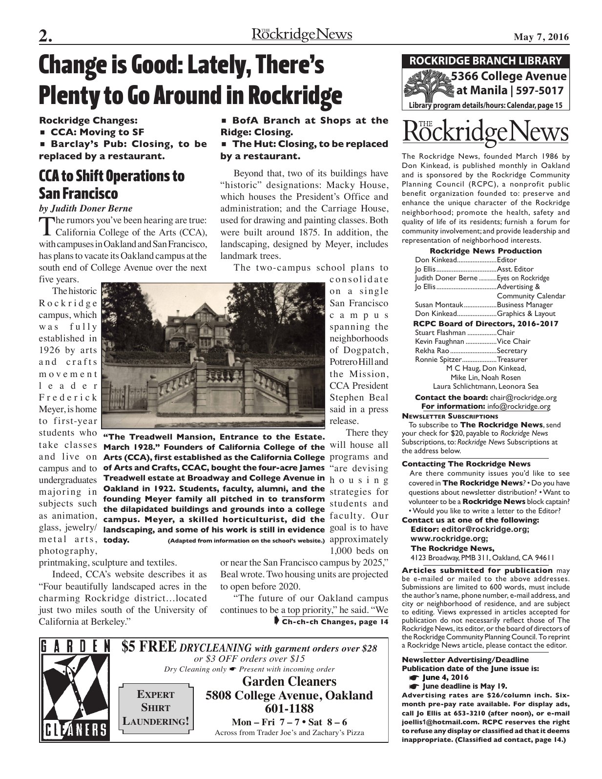 The Rockridge News, May 2016, page 2