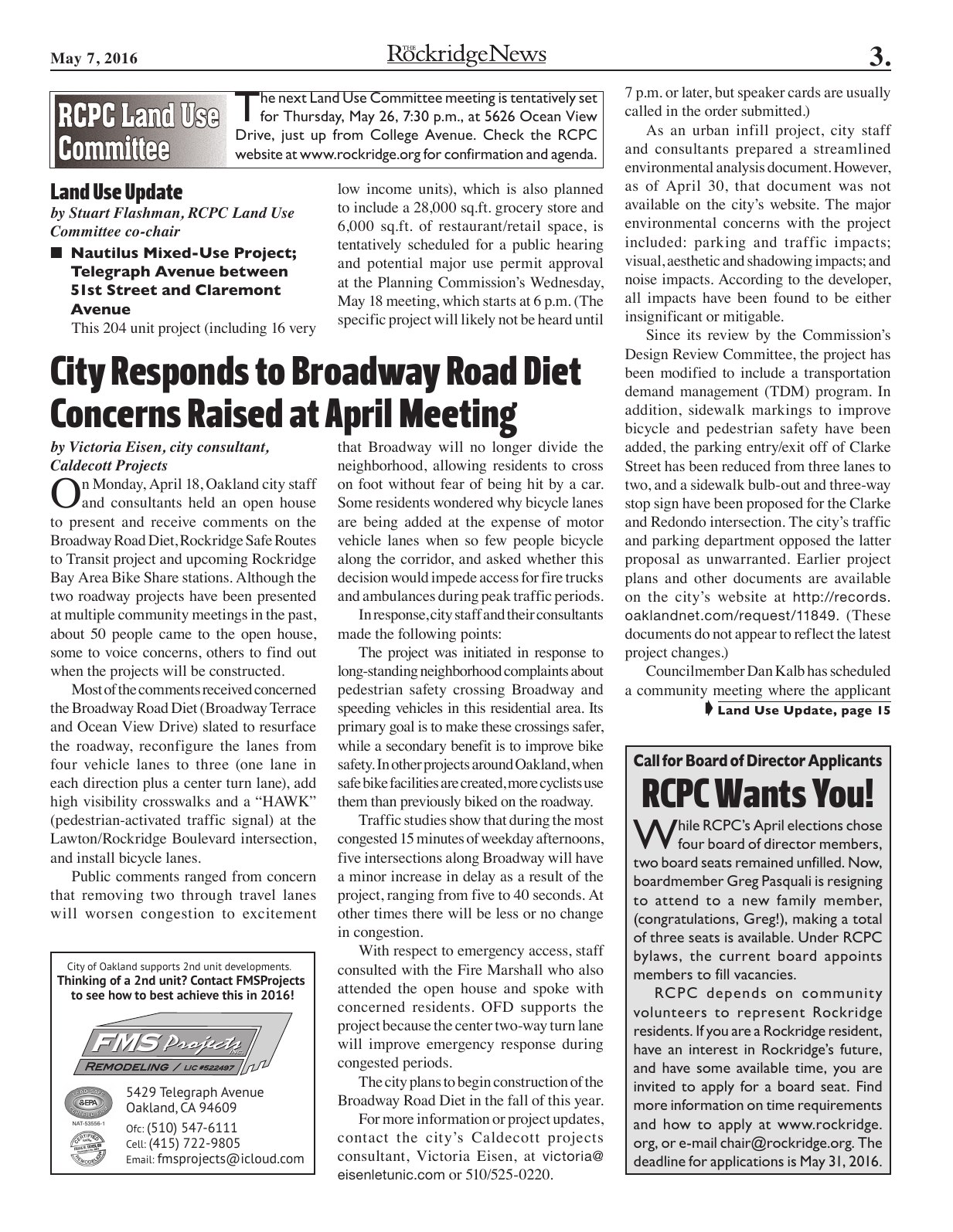 The Rockridge News, May 2016, page 3
