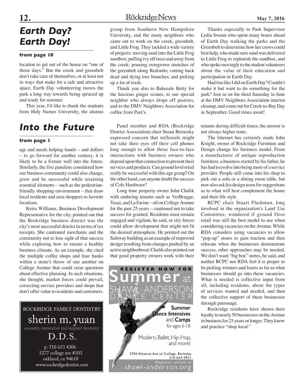 Click to zoom in The Rockridge News, May 2016, page 12