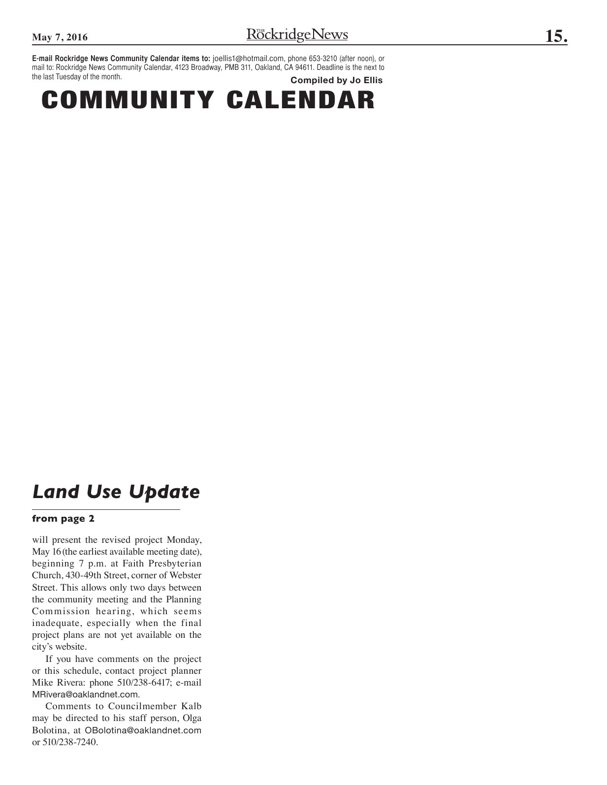 The Rockridge News, May 2016, page 15