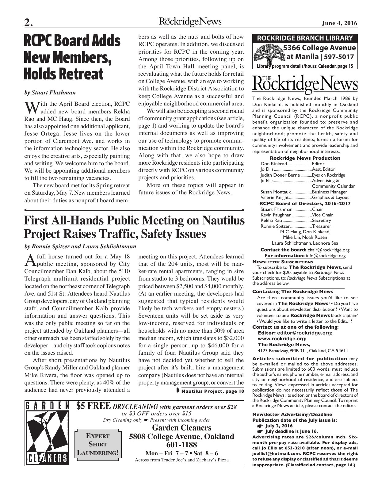 Click to zoom in The Rockridge News, June 2016, page 2