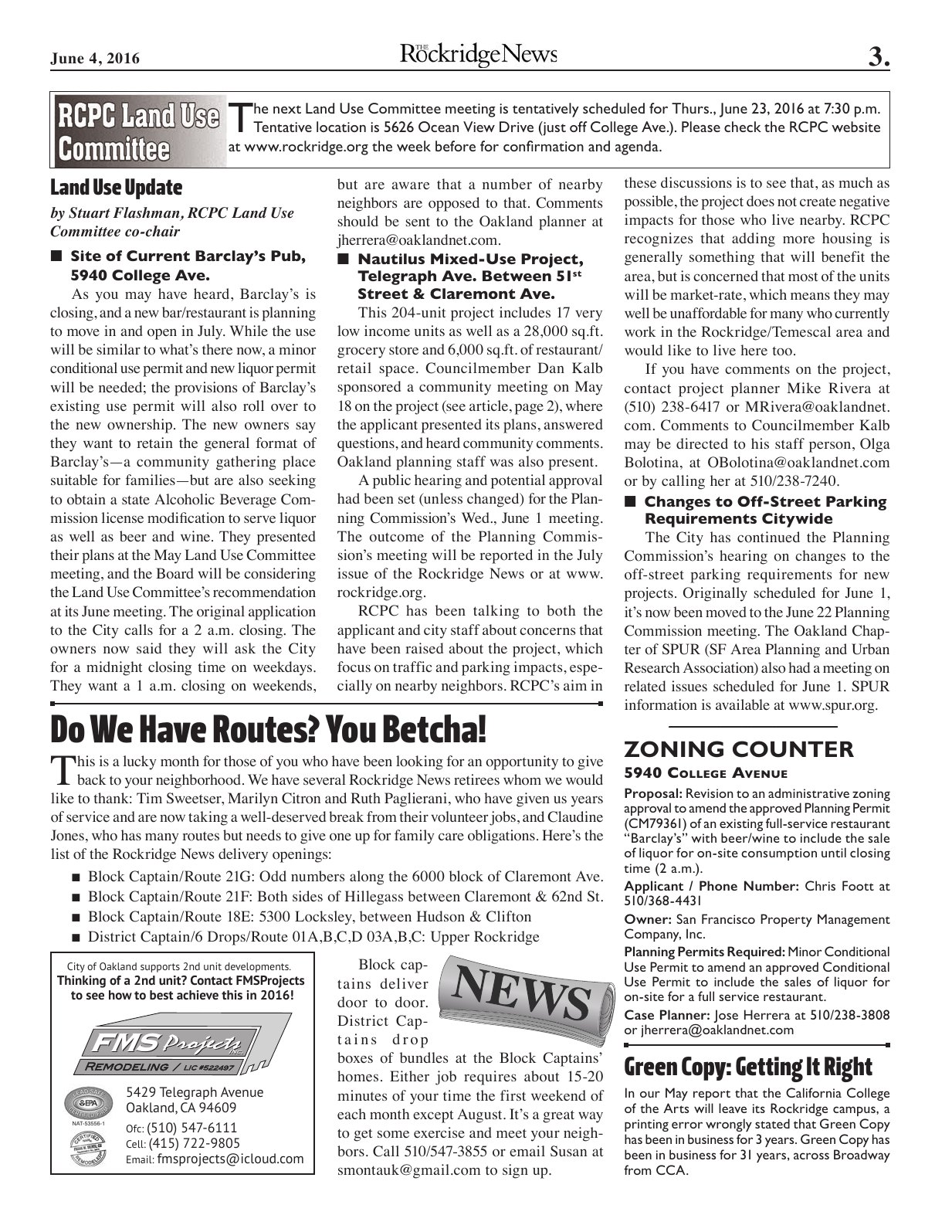 The Rockridge News, June 2016, page 3