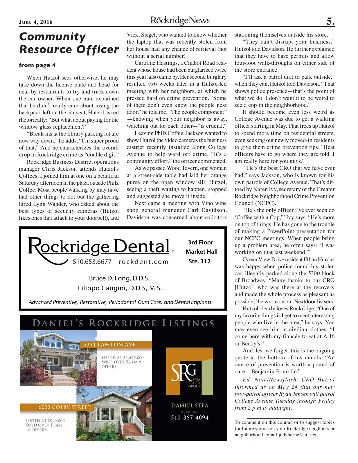 Click to zoom in The Rockridge News, June 2016, page 5